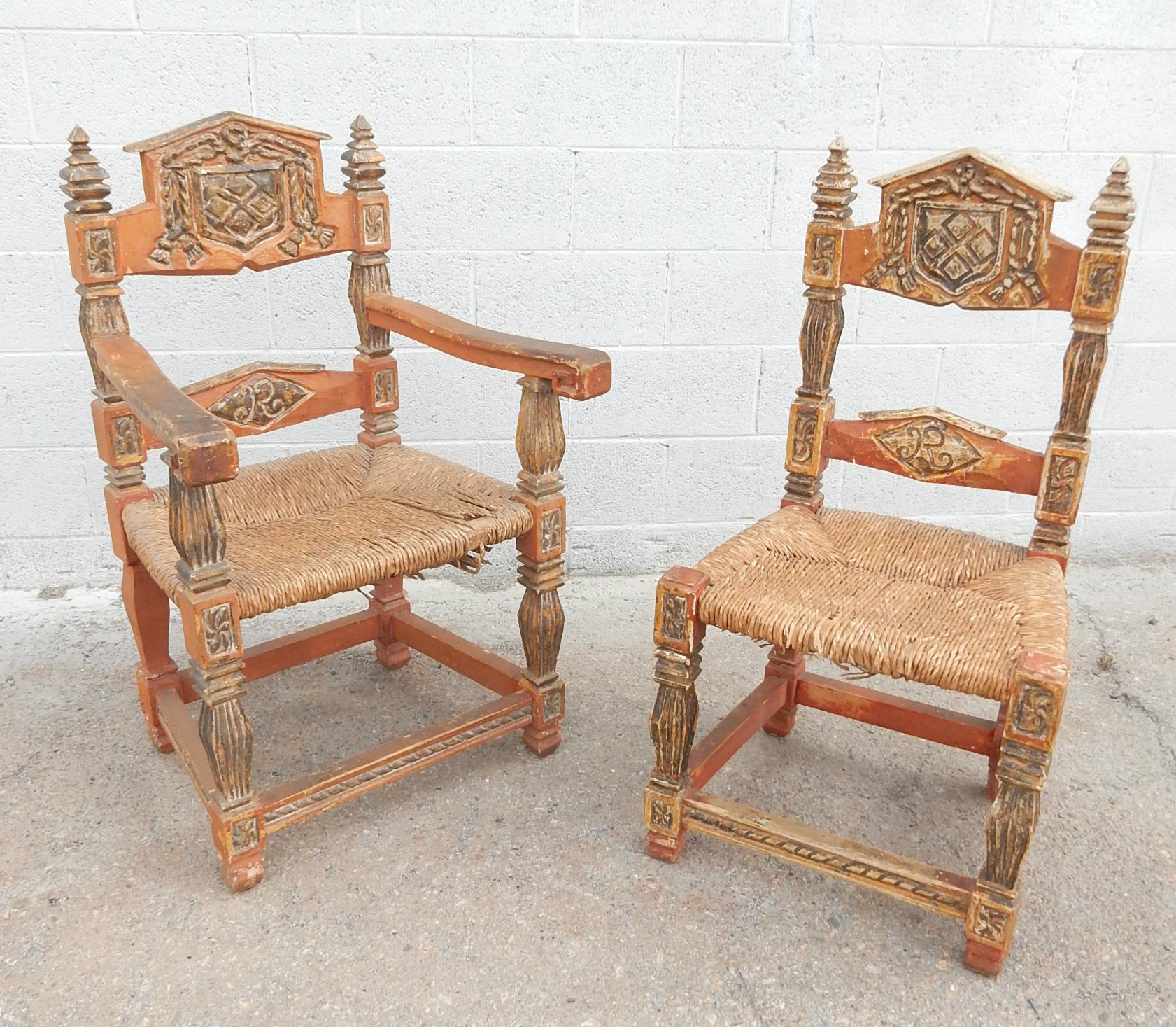 Genuine Gothic Revival Carved Polychrome Dining Chairs, Set of 8 4