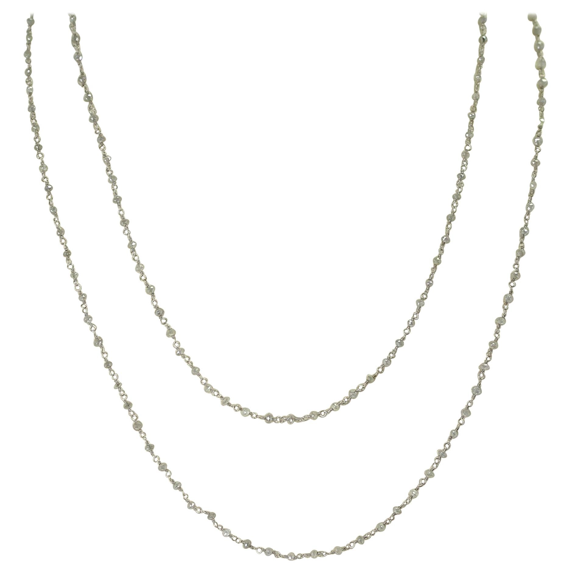 Genuine Gray Diamond Beads Wire-Wrapped Necklace, 18 Karat White