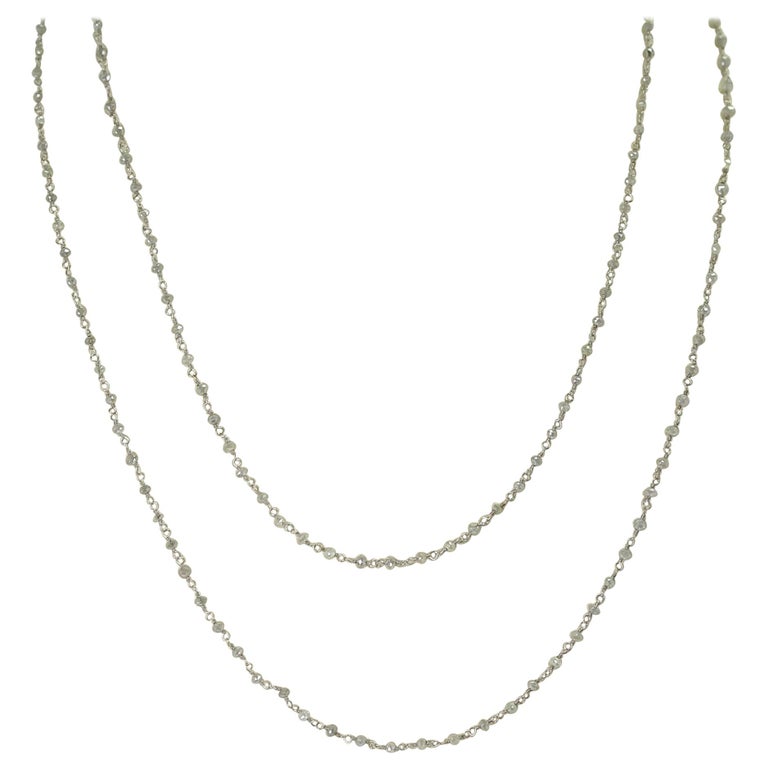 Genuine Gray Diamond Beads WireWrapped Necklace, 18 Karat White For