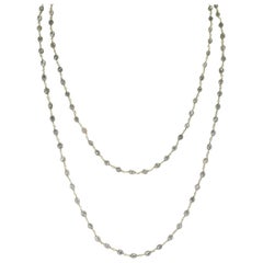 Used Genuine Gray Diamond Drum-Shape Beads Wire-Wrapped Necklace, 18 Karat White