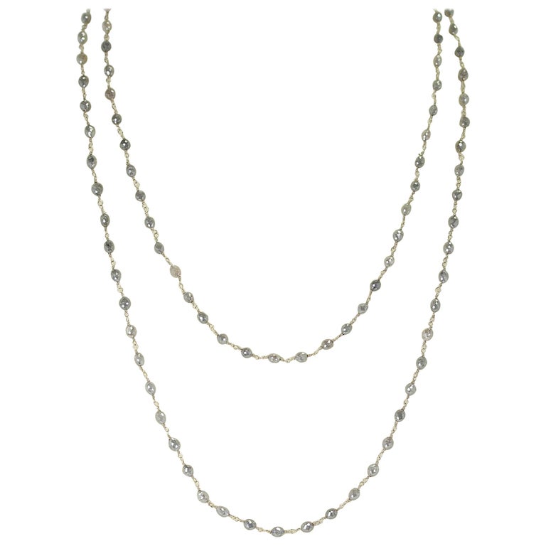 Genuine Gray Diamond Drum-Shape Beads Wire-Wrapped Necklace, 18 Karat ...