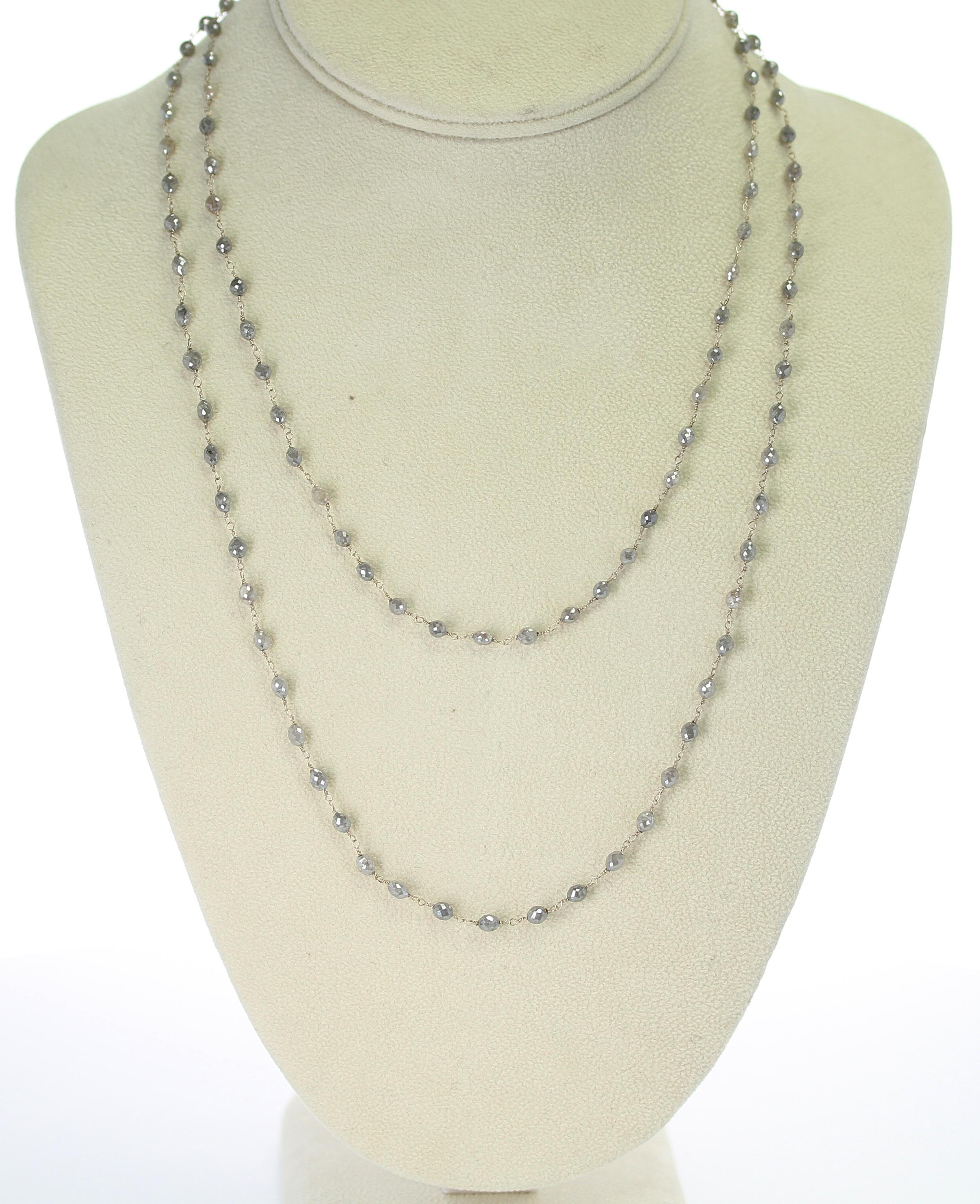 A Genuine Gray Diamond Drum-Shape Beads Wire-Wrapped Necklace 40