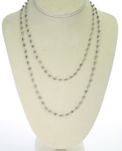 Genuine Gray Diamond Drum-Shape Beads Wire-Wrapped Necklace, 18 Karat White