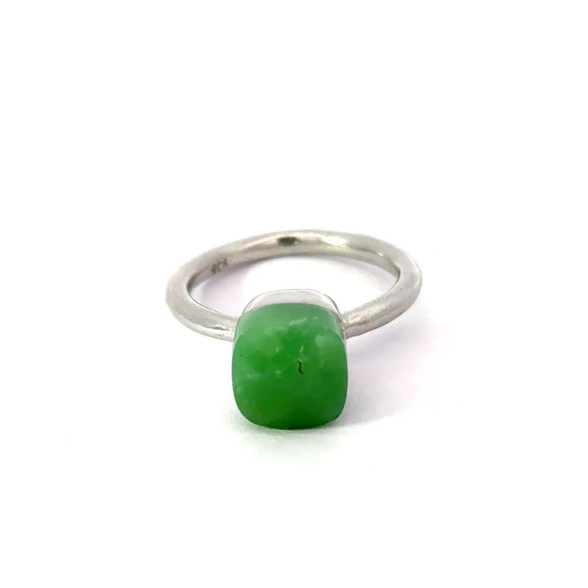 For Sale:  Genuine Green Chrysoprase Solitaire Unisex Ring in 925 Silver Custom Jewelry 7