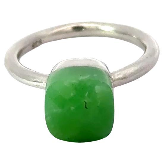 For Sale:  Genuine Green Chrysoprase Solitaire Unisex Ring in 925 Silver Custom Jewelry