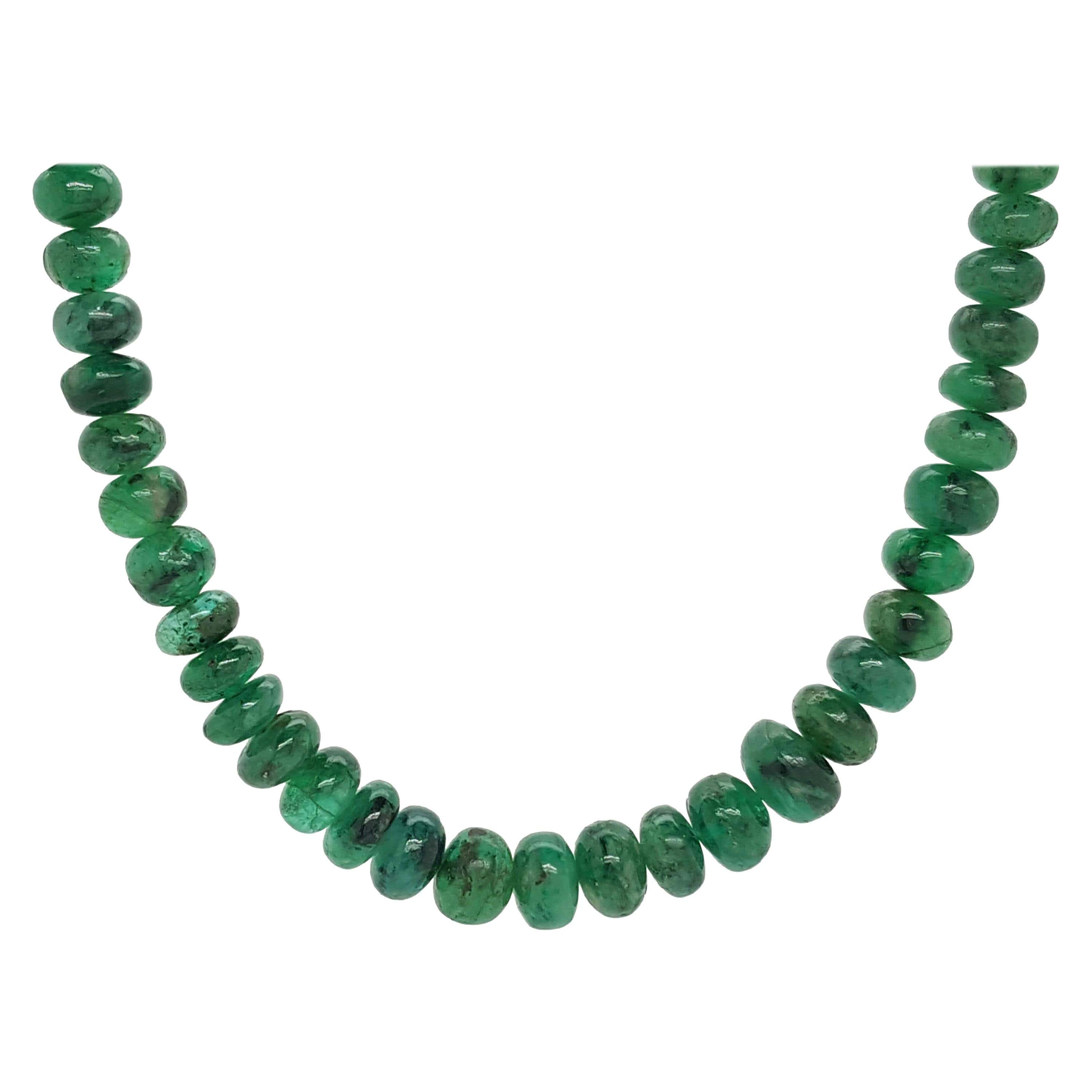 JaipurJewels Natural Green Emerald Beaded Necklace Strand, 20 Inches, 533 CTS, Knotted