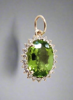Genuine Green Peridot Diamond Halo Pendant