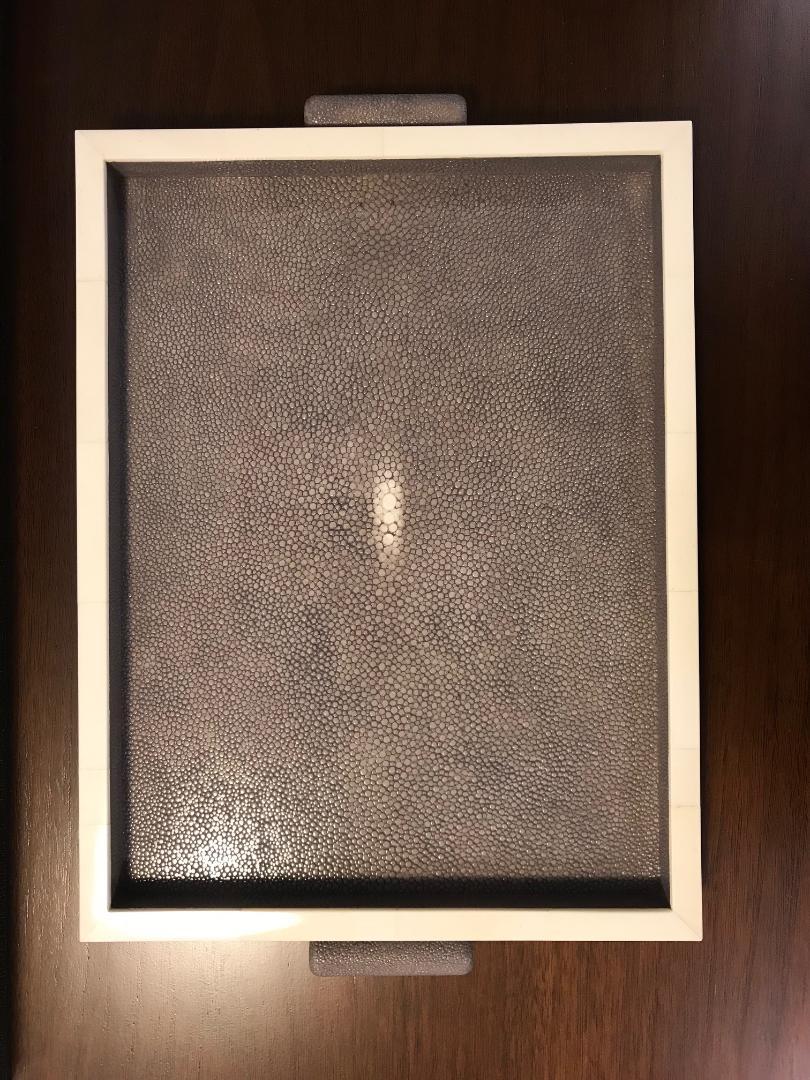 Genuine Grey Shagreen Tray With Bone Inlay In New Condition For Sale In New York, NY