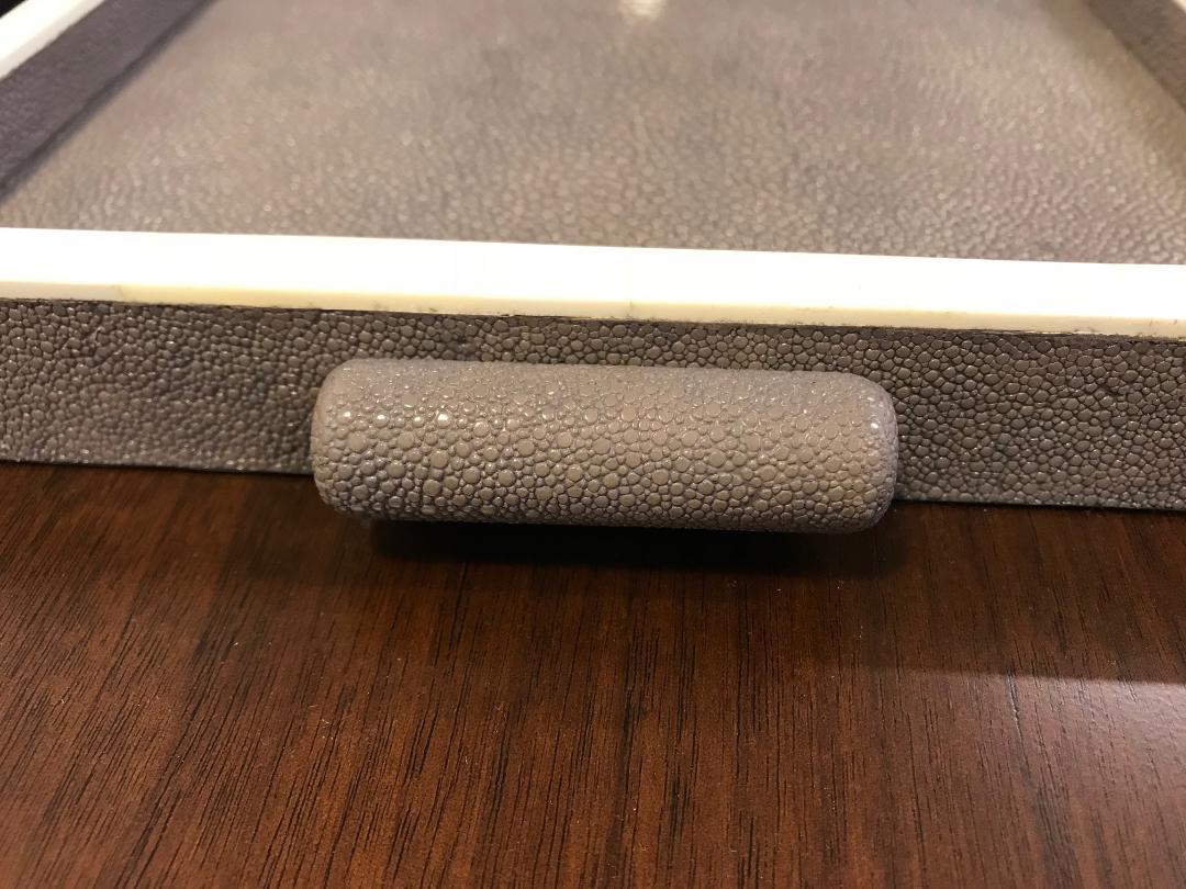 Contemporary Genuine Grey Shagreen Tray With Bone Inlay For Sale