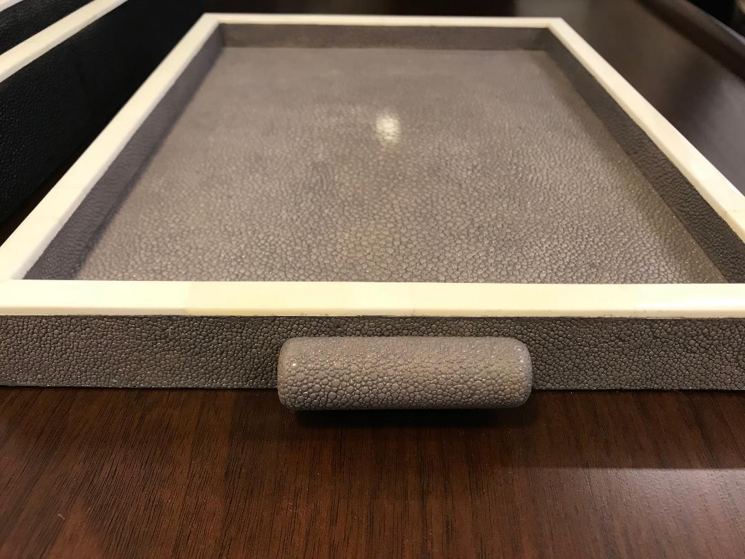 Genuine Grey Shagreen Tray With Bone Inlay For Sale 1