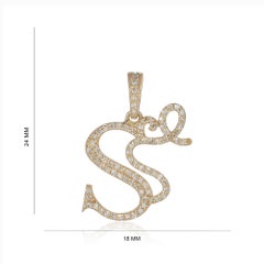 Pendentif « S » avec initiale en diamant H/SI authentique, en or jaune 14 carats, bijou haut de gamme unisexe