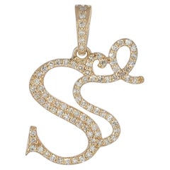 Pendentif « S » avec initiale en diamant H/SI authentique, en or jaune 14 carats, bijou haut de gamme unisexe