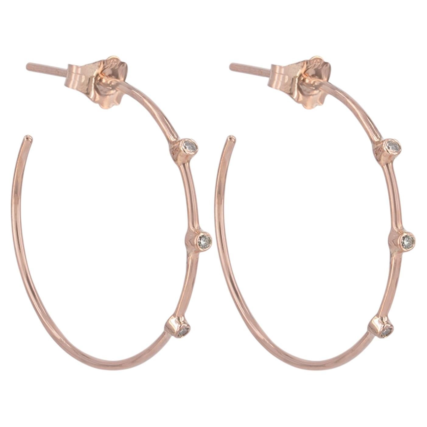 Orecchini con diamanti bianchi H/Si autentici, in oro rosa massiccio 14k, modello a cerchio in vendita