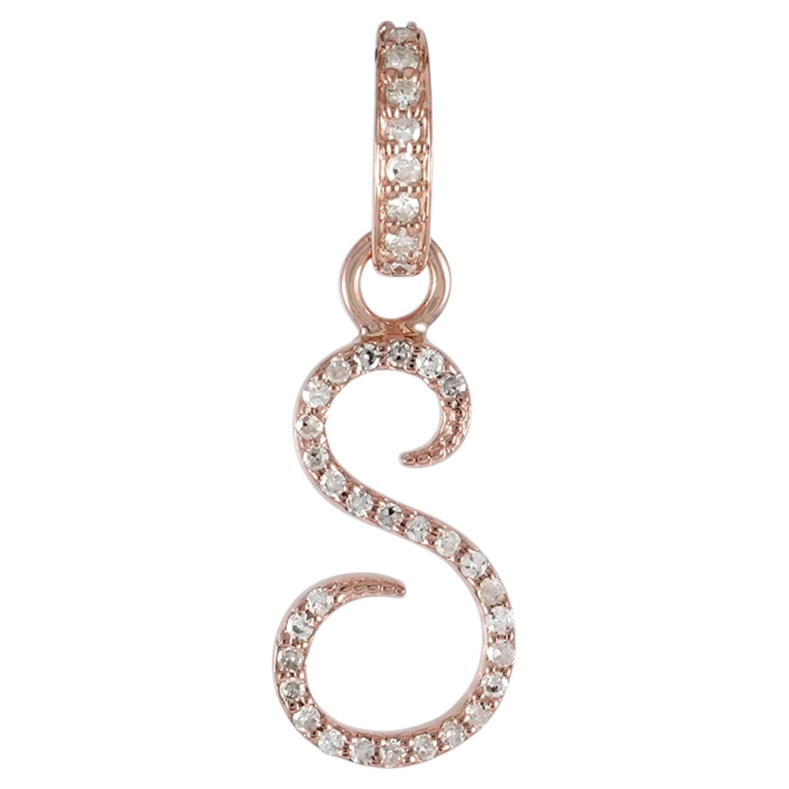 Genuine H/Si White Diamond Solid 14k Rose Gold S Alpahbet Letter Charm Pendant