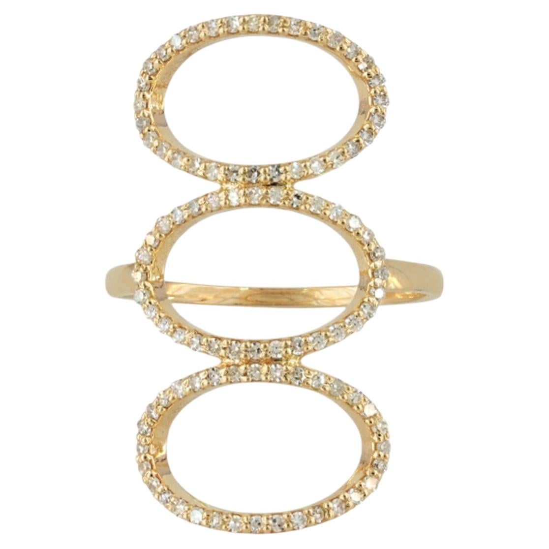 Genuine H/Si White Diamond Solid 14k Yellow Gold Cocktail Statement Jewelry Ring