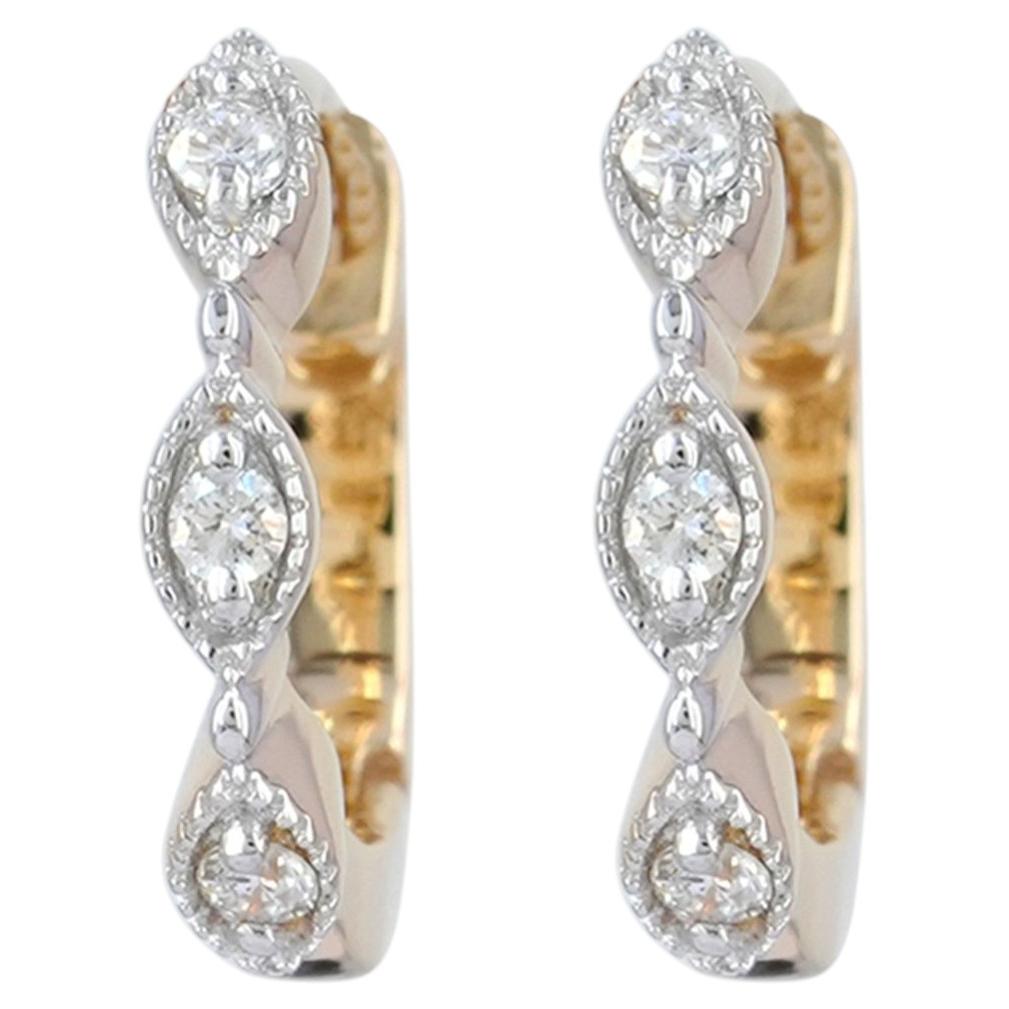 Genuine H/Si White Diamond Solid 14k Yellow Gold Huggie Hoop Earring Jewelry For Sale