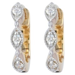 Genuine H/Si White Diamond Solid 14k Yellow Gold Huggie Hoop Earring Jewelry