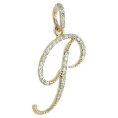 Genuine H/Si White Diamond Solid 14k Yellow Gold Jewelry P Initial Charm Pendant