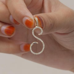 Genuine H/Si White Diamond Solid 14k Yellow Gold S Initial Charm Gift Pendant