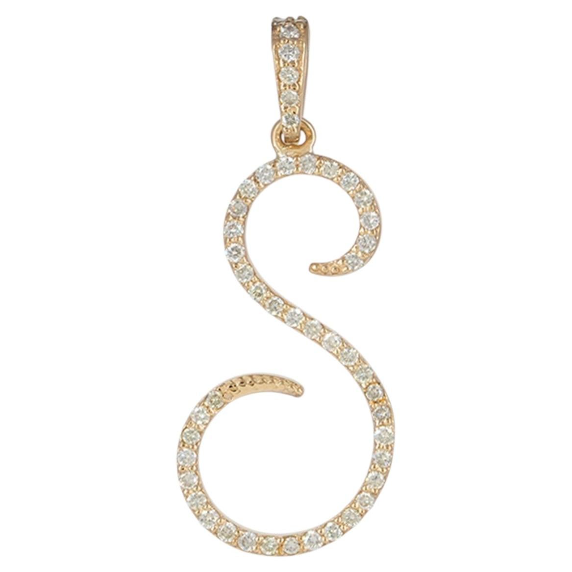 Genuine H/Si White Diamond Solid 14k Yellow Gold S Initial Charm Gift Pendant