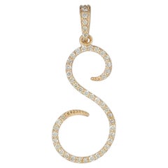 Genuine H/Si White Diamond Solid 14k Yellow Gold S Initial Charm Gift Pendant