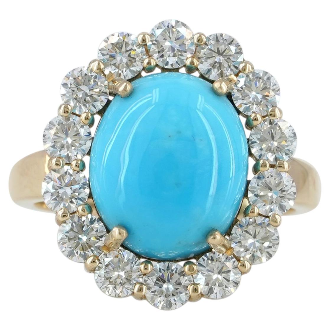 Anello in oro giallo massiccio 14k con pietra preziosa autentica H/Si White Diamond Turquoise