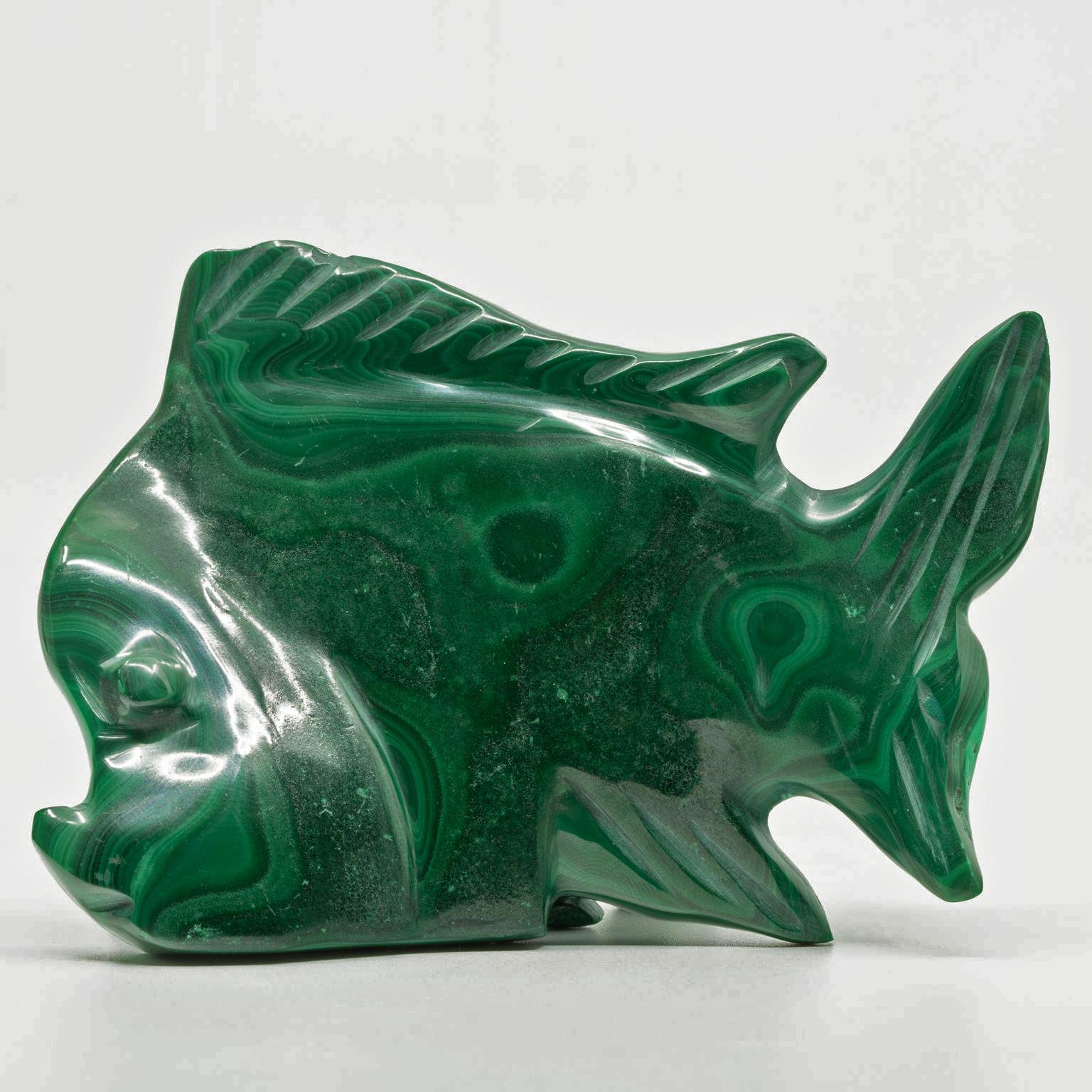 Hand-Carved Genuine Hand Carved Malachite Fish // 272 Grams For Sale
