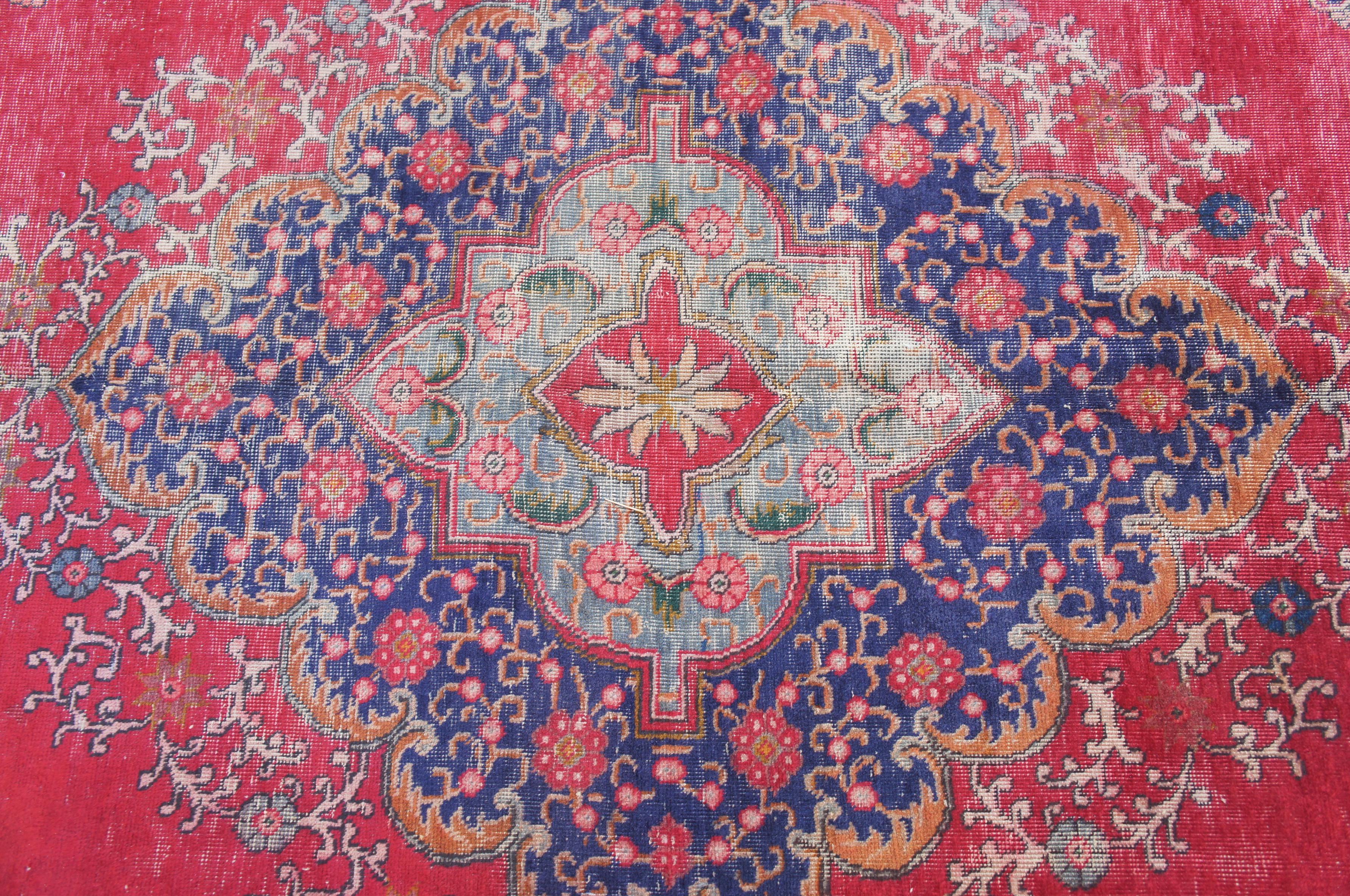 Hand Knotted Persian Tabriz Red & Blue Floral Medallion Wool Area Rug 9' x 12' For Sale 2