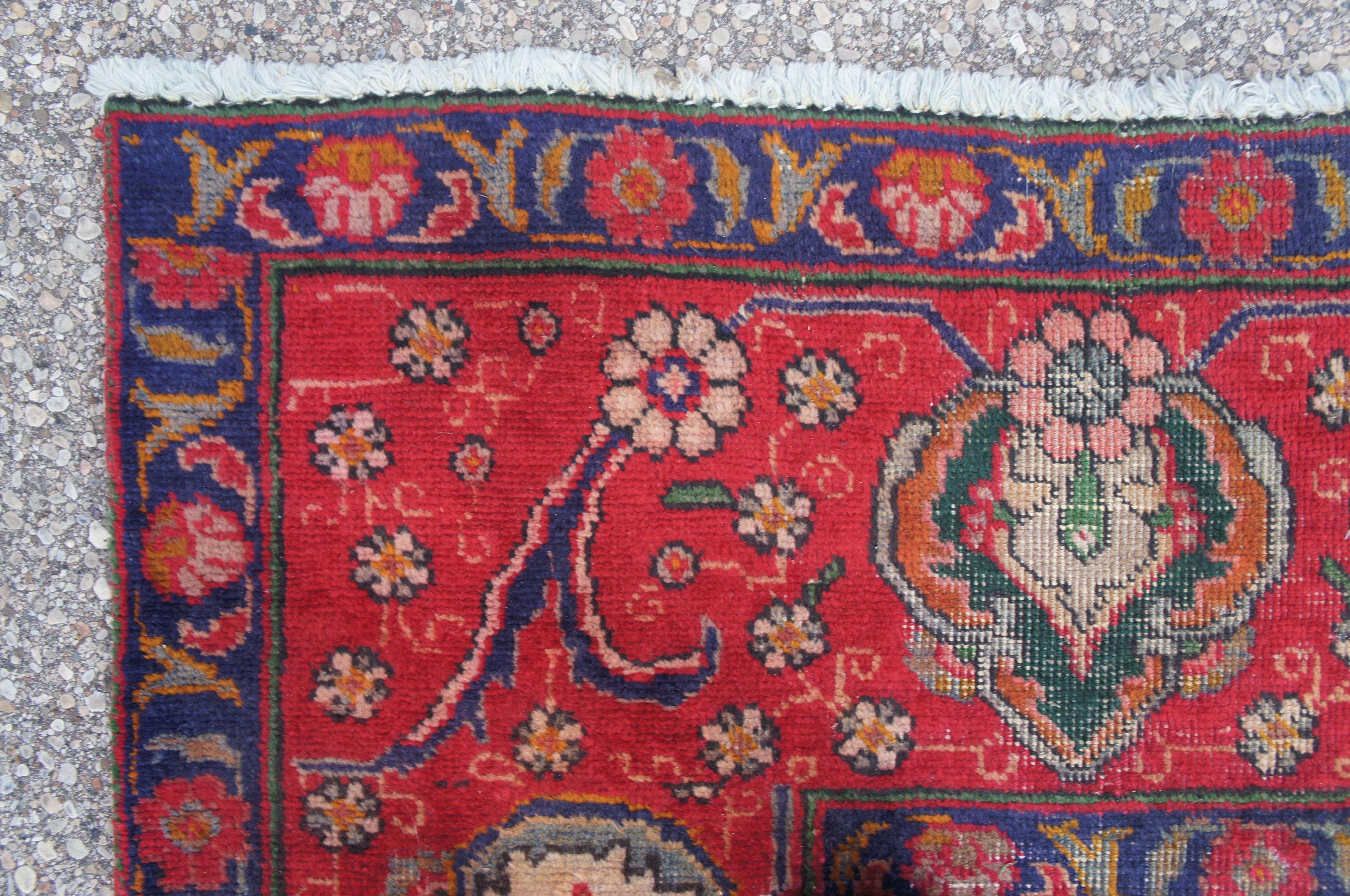 Hand Knotted Persian Tabriz Red & Blue Floral Medallion Wool Area Rug 9' x 12' For Sale 4