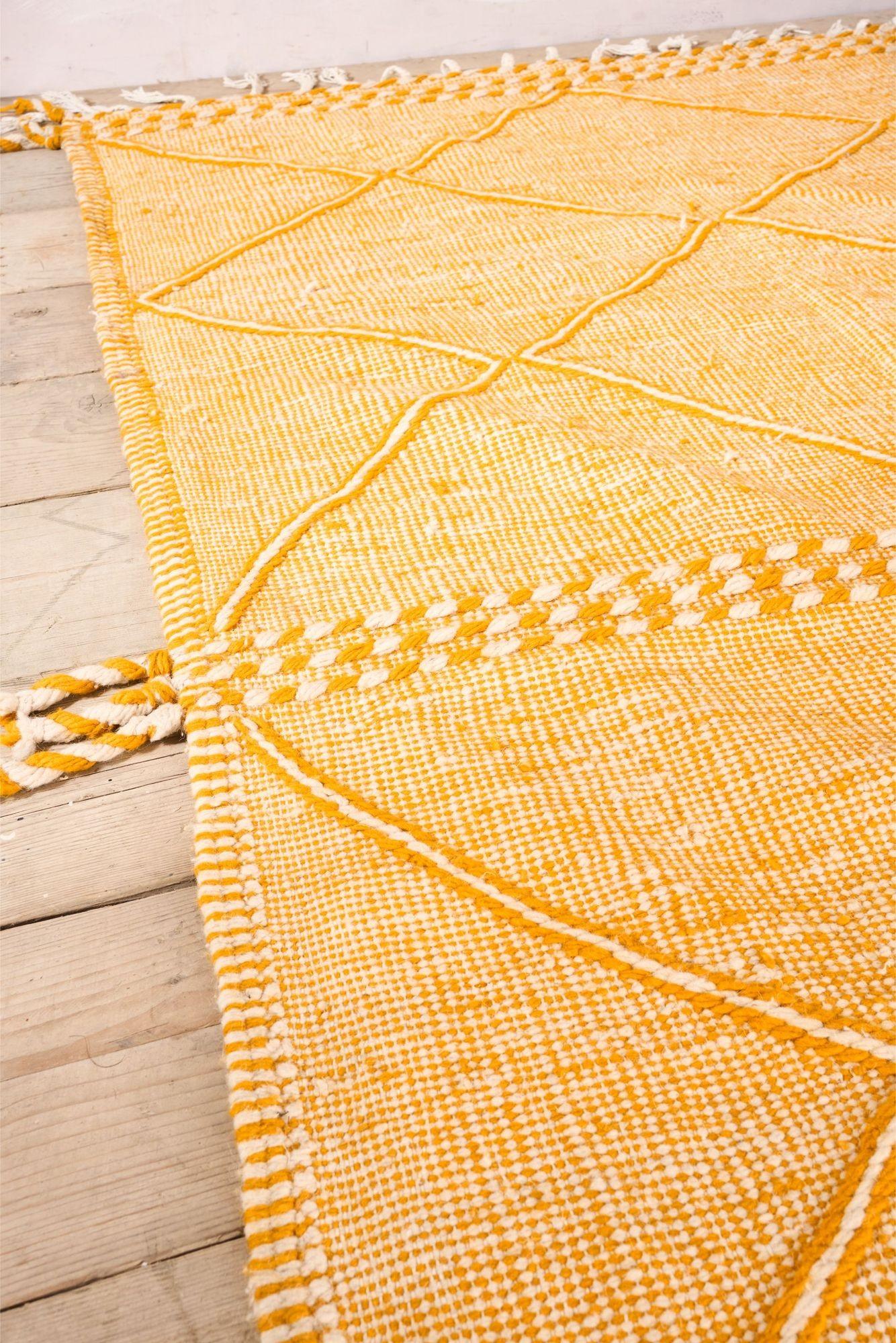 Wool Genuine Hand woven Moroccan rug- Yellow diamond For Sale