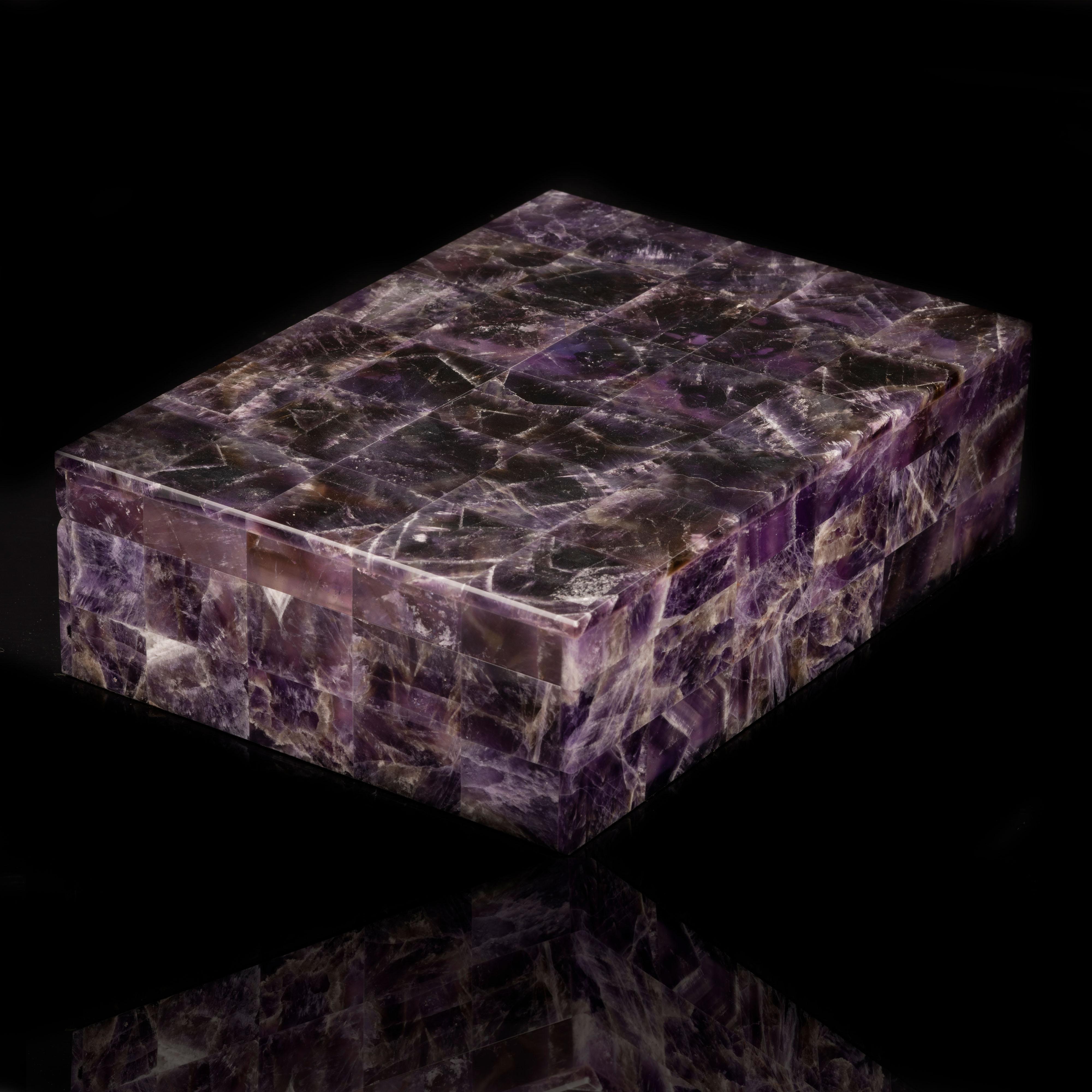 Italian Genuine Handcrafted Amethyst Box with Velvet Interior
