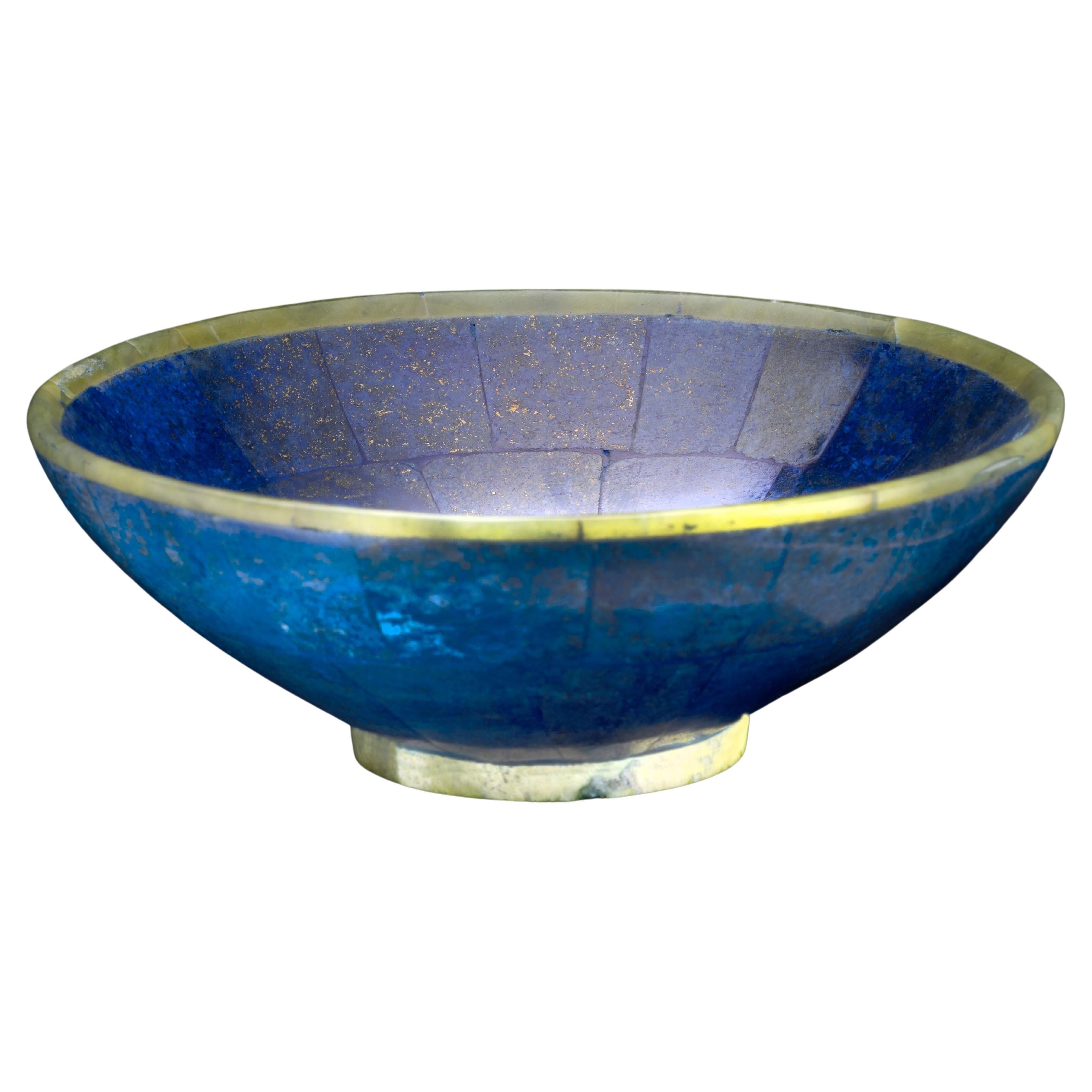 Genuine Handcrafted Jade and Lapis Lazuli Bowl For Sale