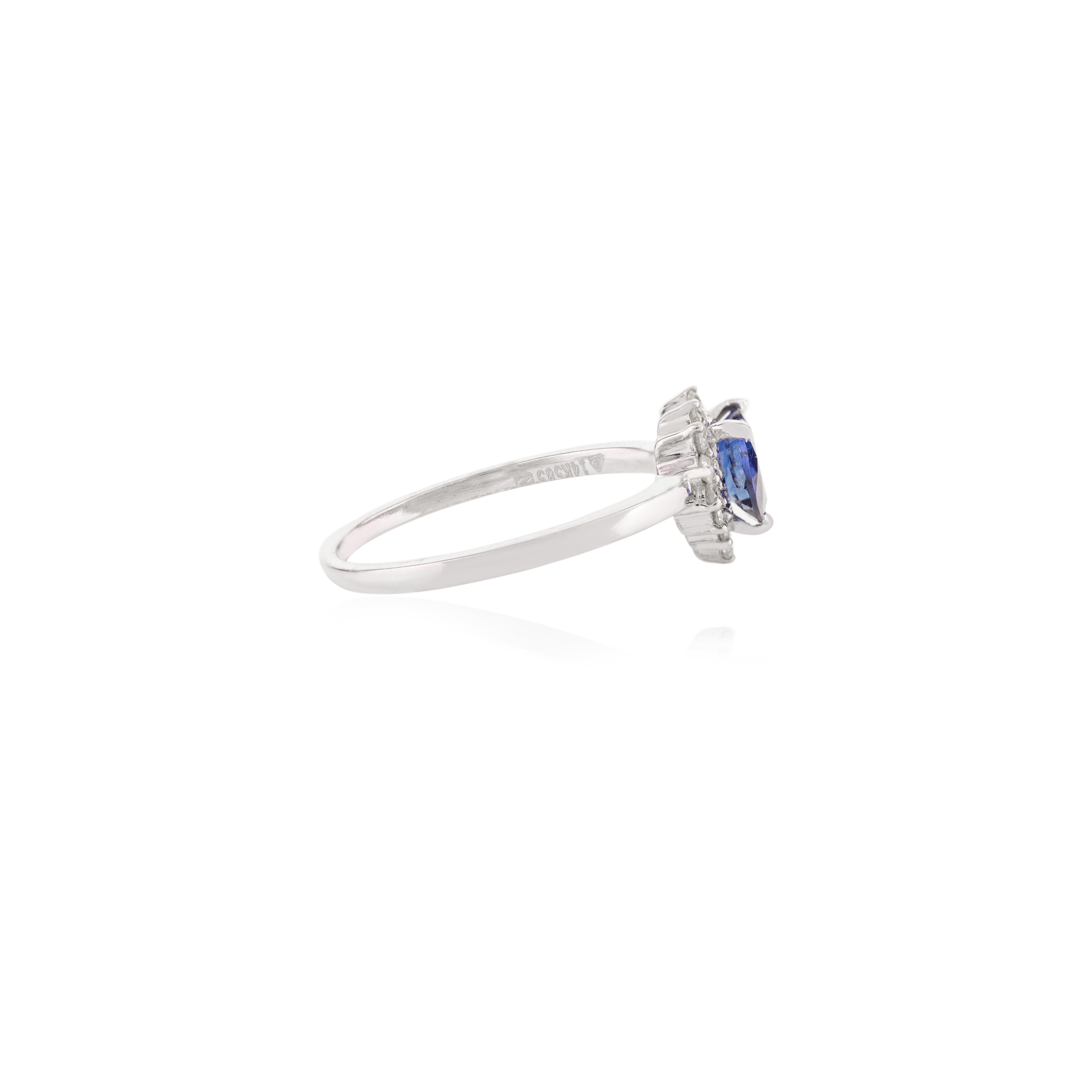 For Sale:  Genuine Heart Cut Blue Sapphire Halo Diamond Ring for Love in 14k White Gold 3