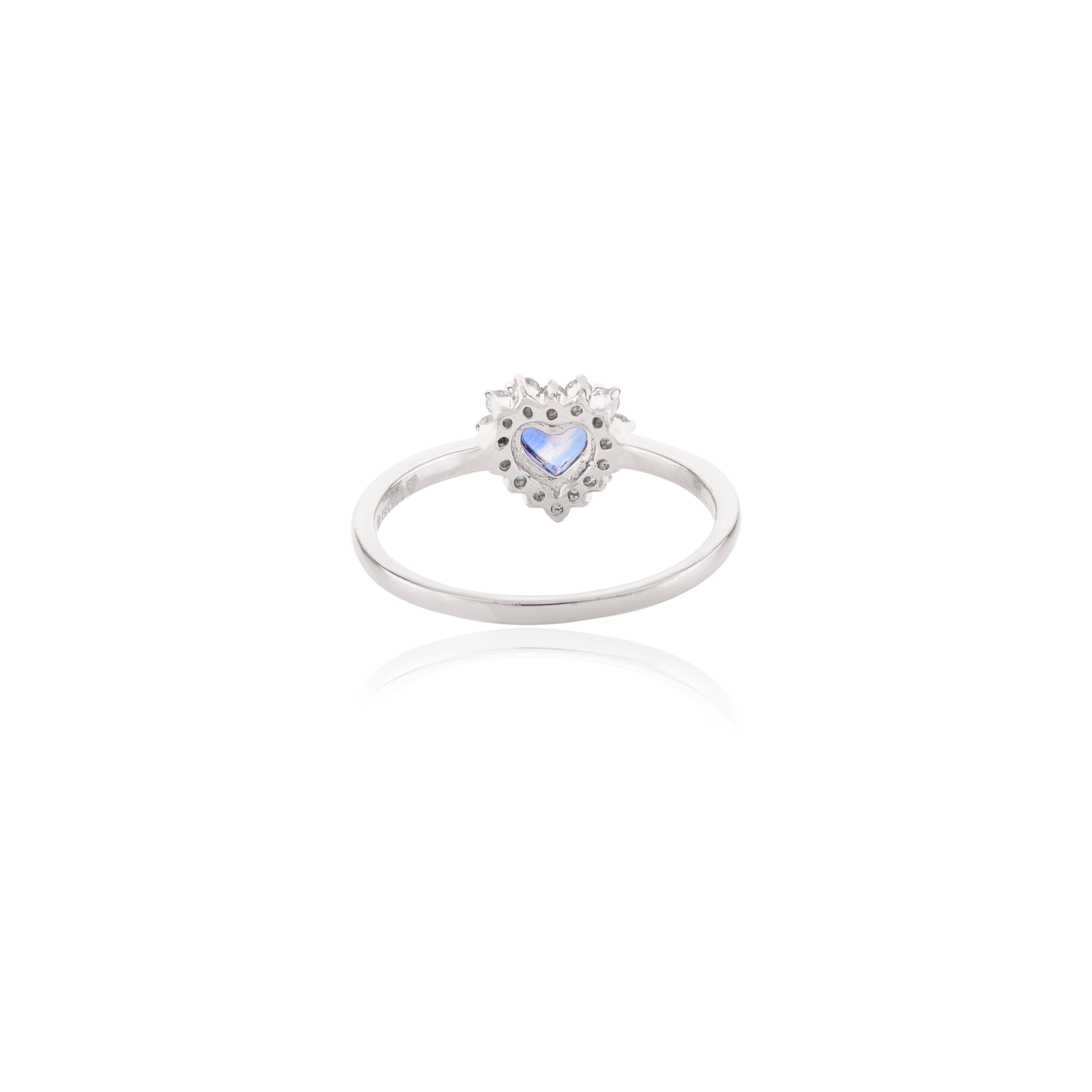 For Sale:  Genuine Heart Cut Blue Sapphire Halo Diamond Ring for Love in 14k White Gold 5