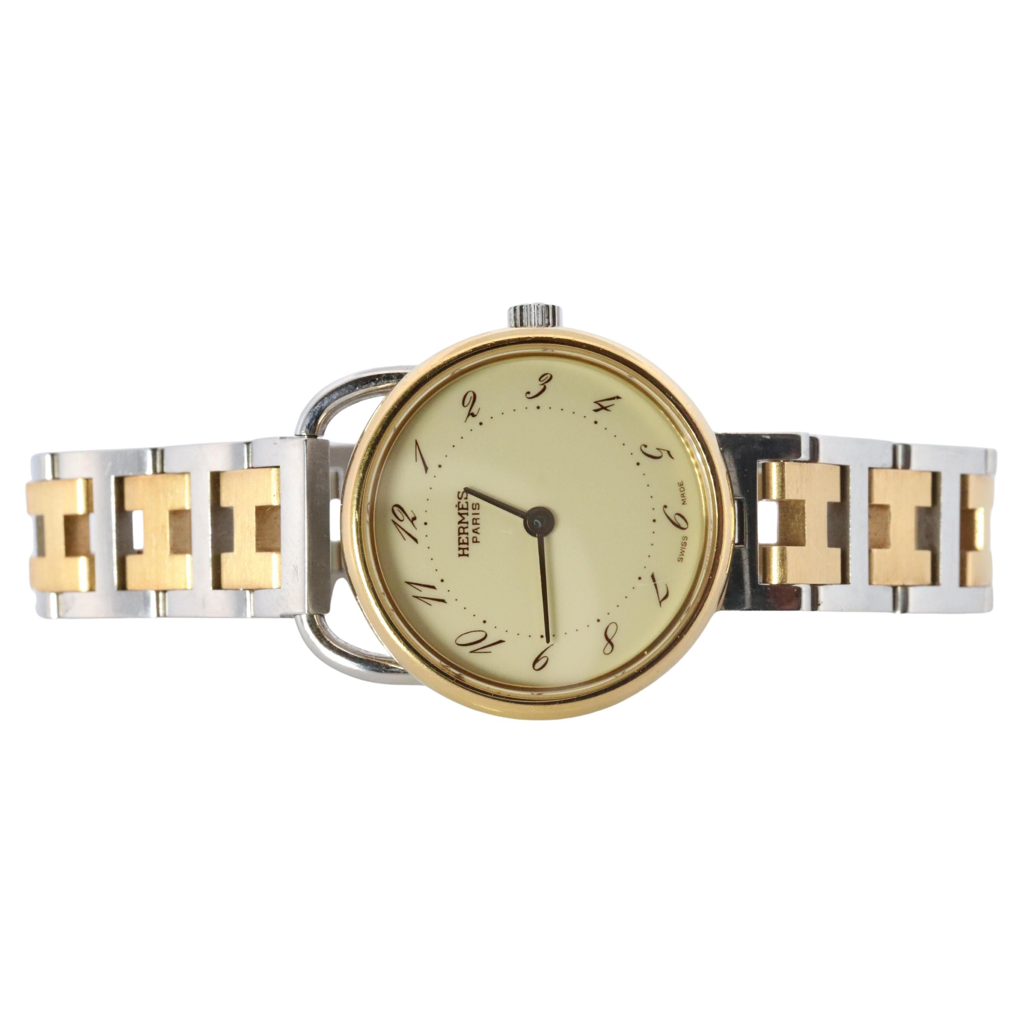 Genuine HERMES Arceau 25mm Round Quartz Watch White Dial For Sale