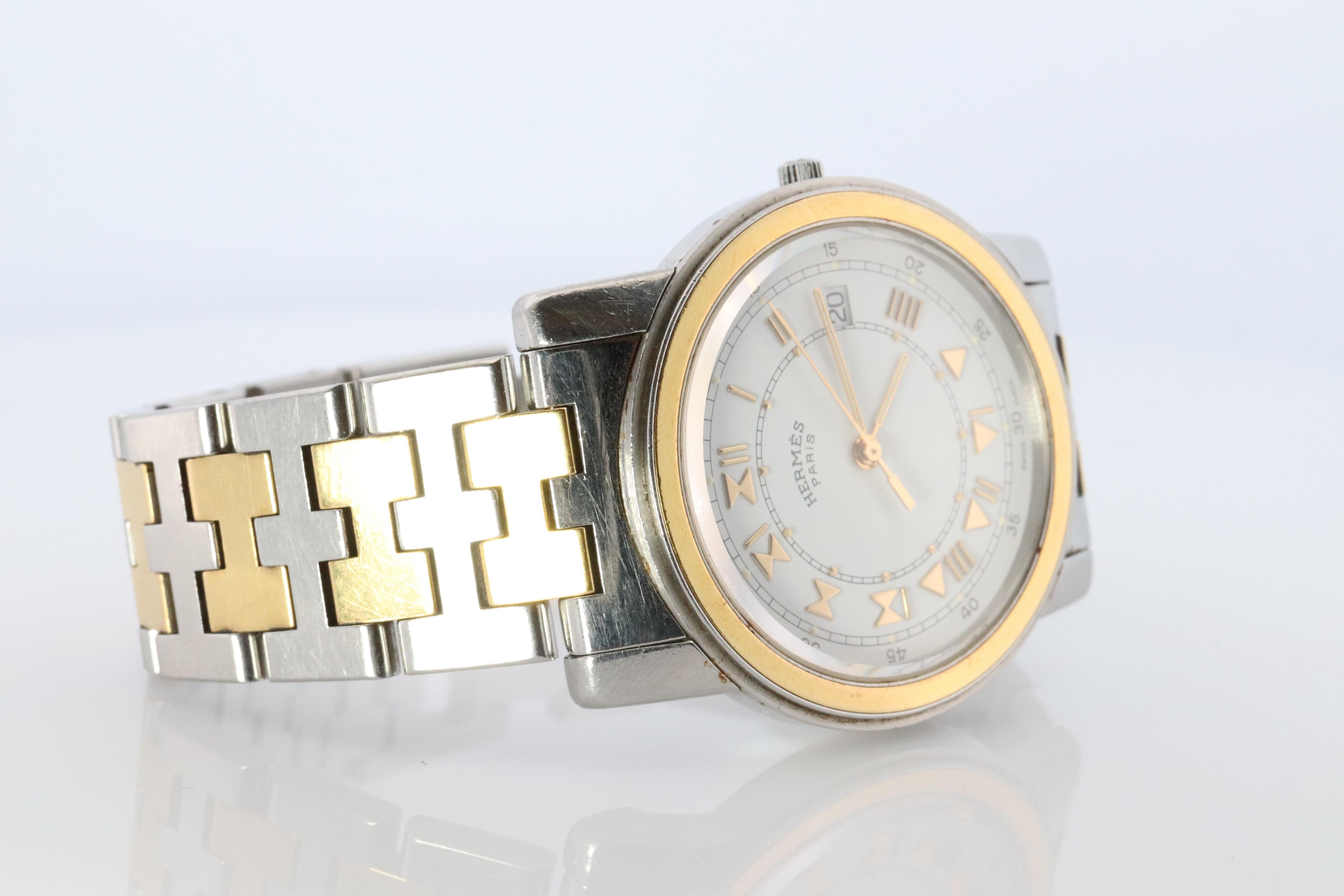 Genuine HERMES Carrick LARGE 34mm Round Quartz Watch White Dial In Good Condition For Sale In Port Charlotte, FL