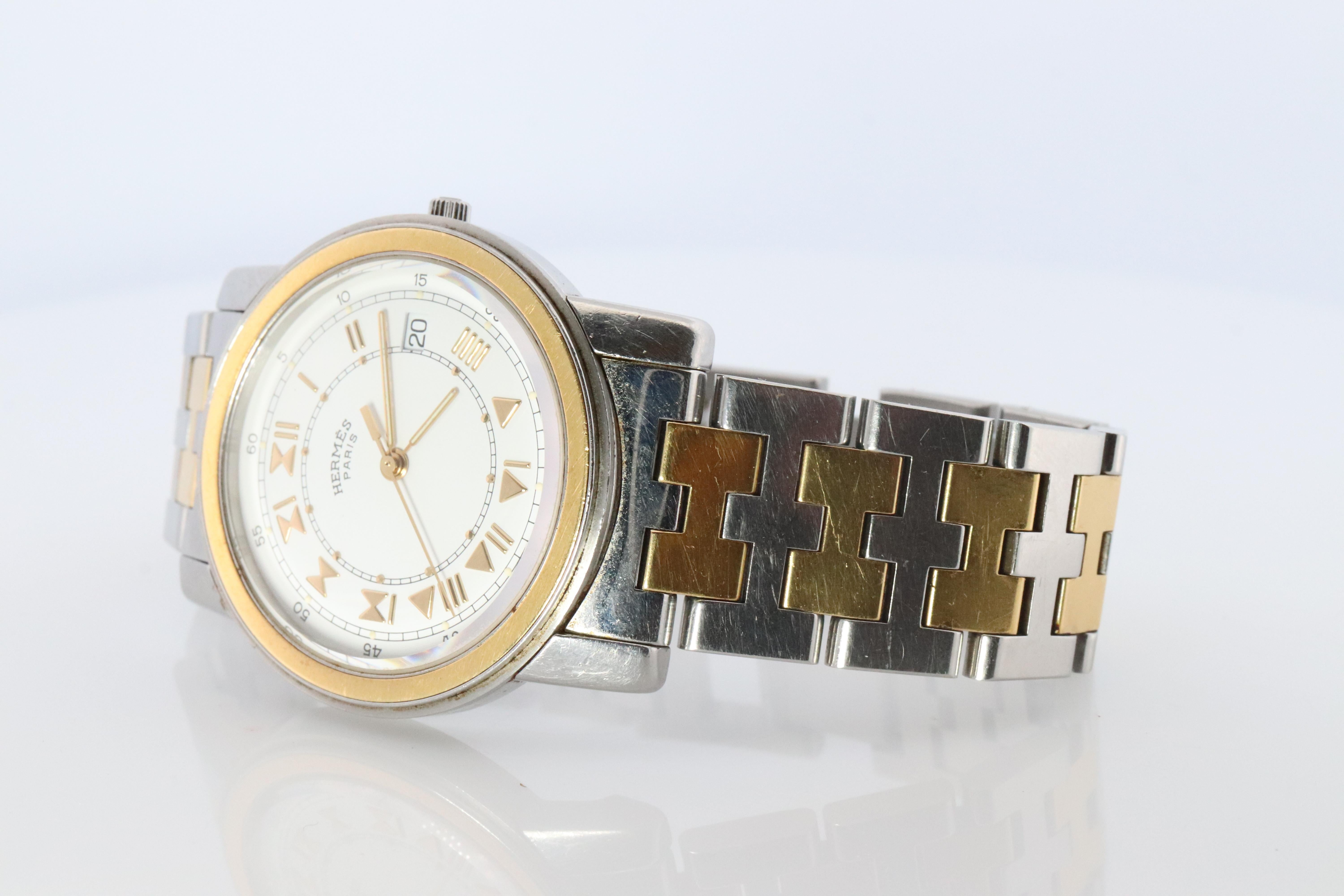 Women's Genuine HERMES Carrick LARGE 34mm Round Quartz Watch White Dial For Sale
