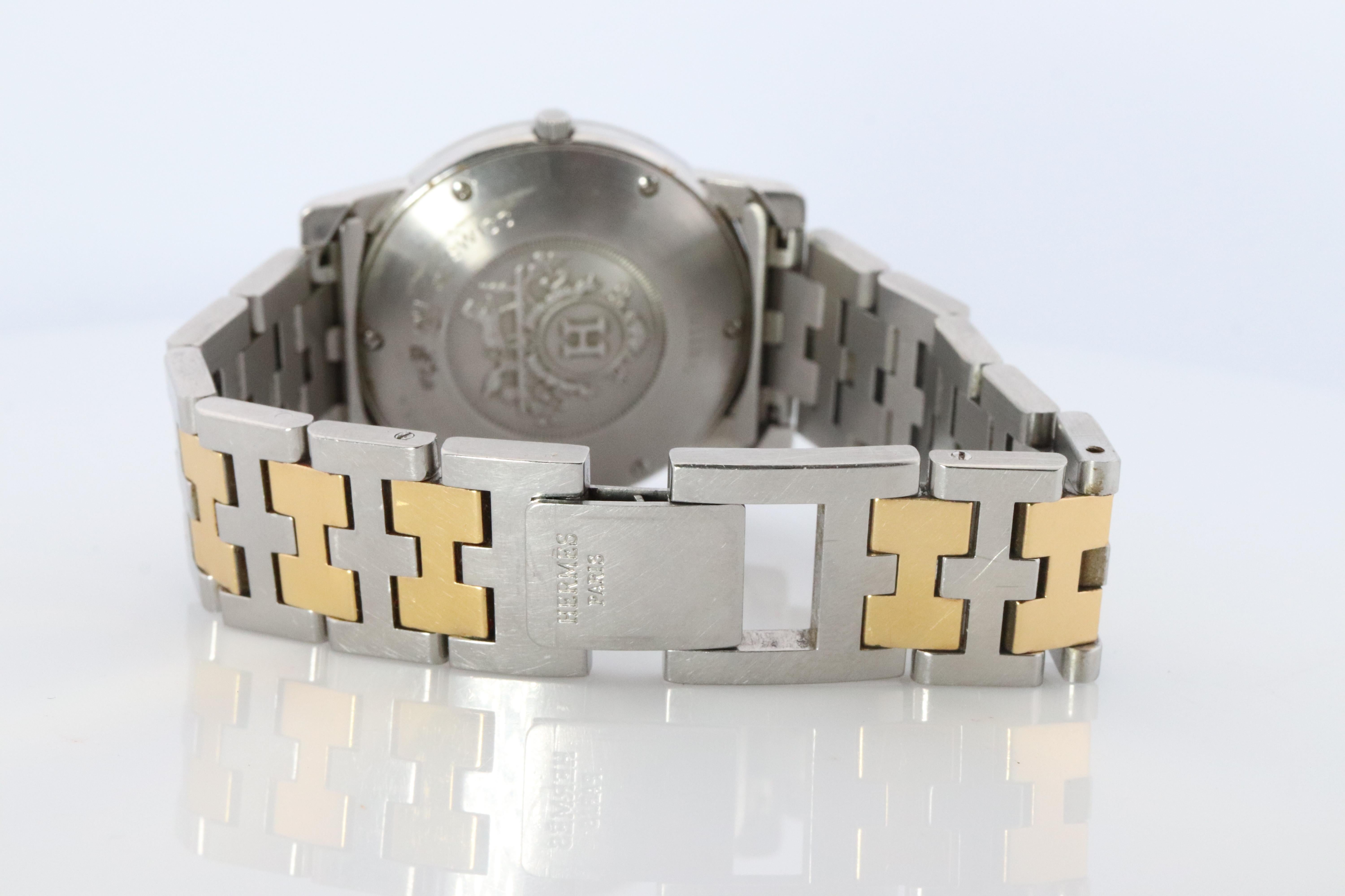 Genuine HERMES Carrick LARGE 34mm Round Quartz Watch White Dial For Sale 1