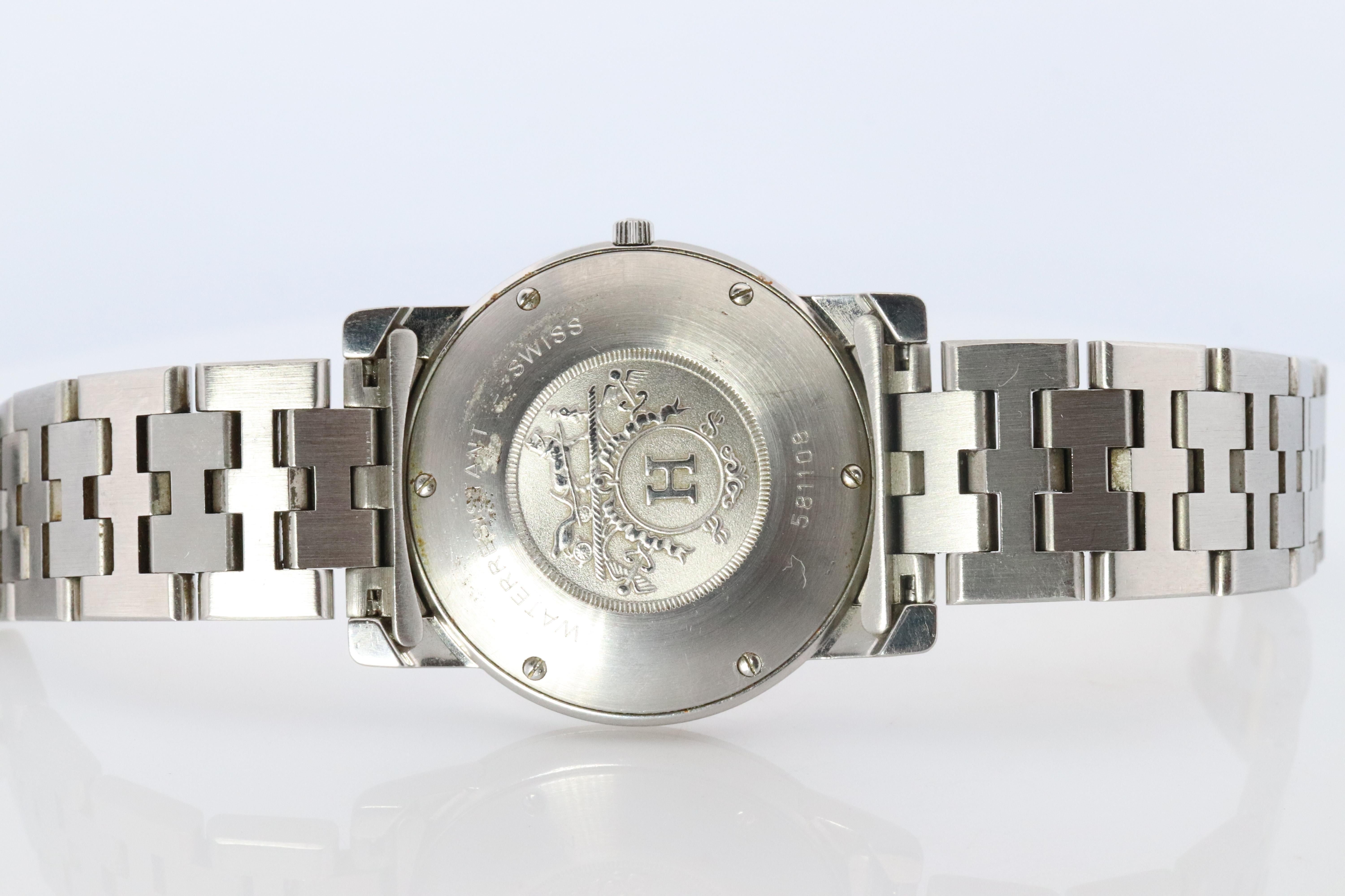 Genuine HERMES Carrick LARGE 34mm Round Quartz Watch White Dial For Sale 4