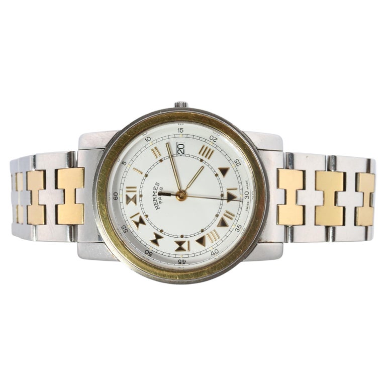 Genuine HERMES Carrick LARGE 34mm Round Quartz Watch White 