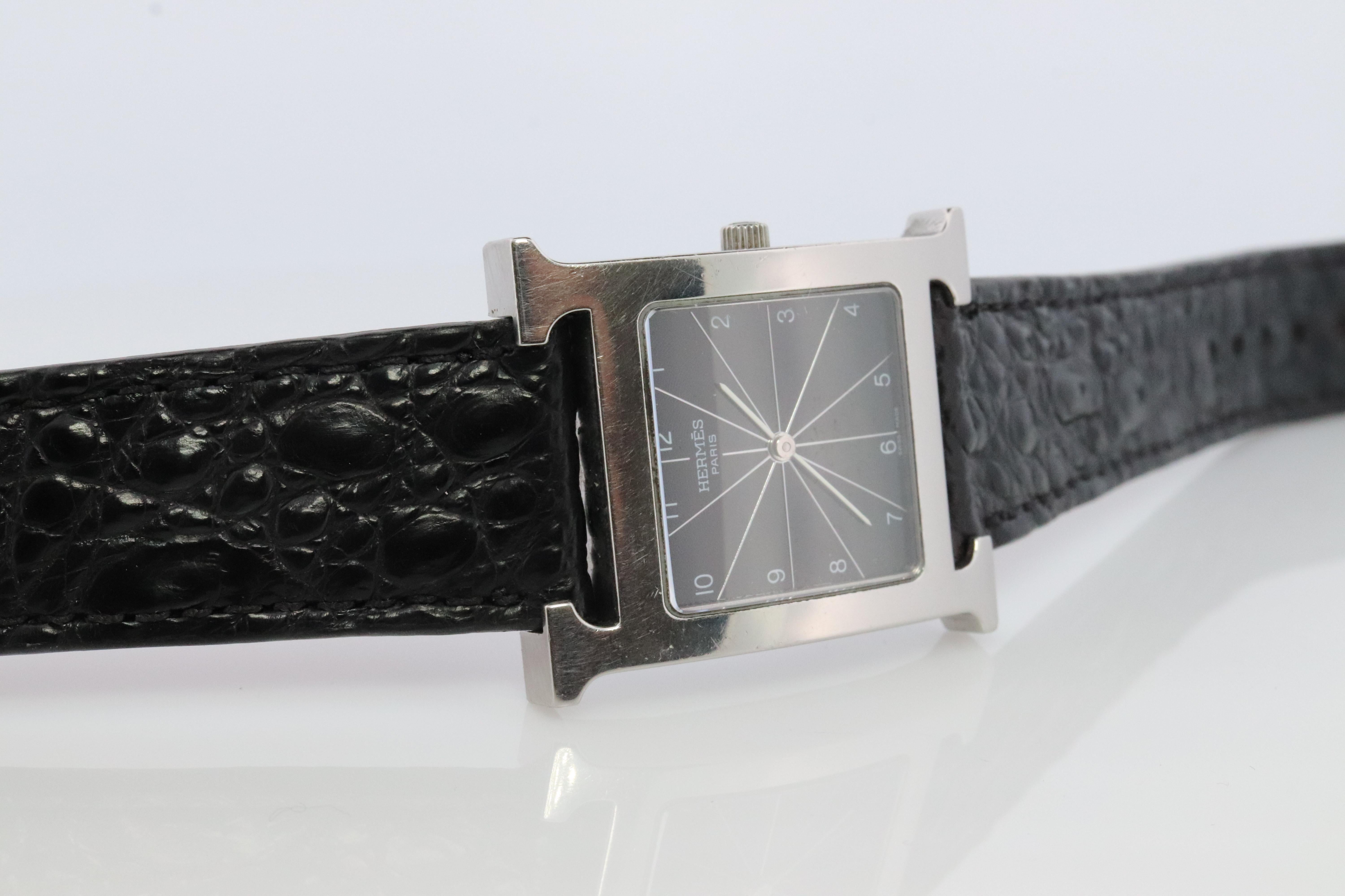 Genuine HERMES HH1.710 Uhr. Hermes Huere H Edelstahl-Armbanduhr im Zustand „Gut“ in Port Charlotte, FL