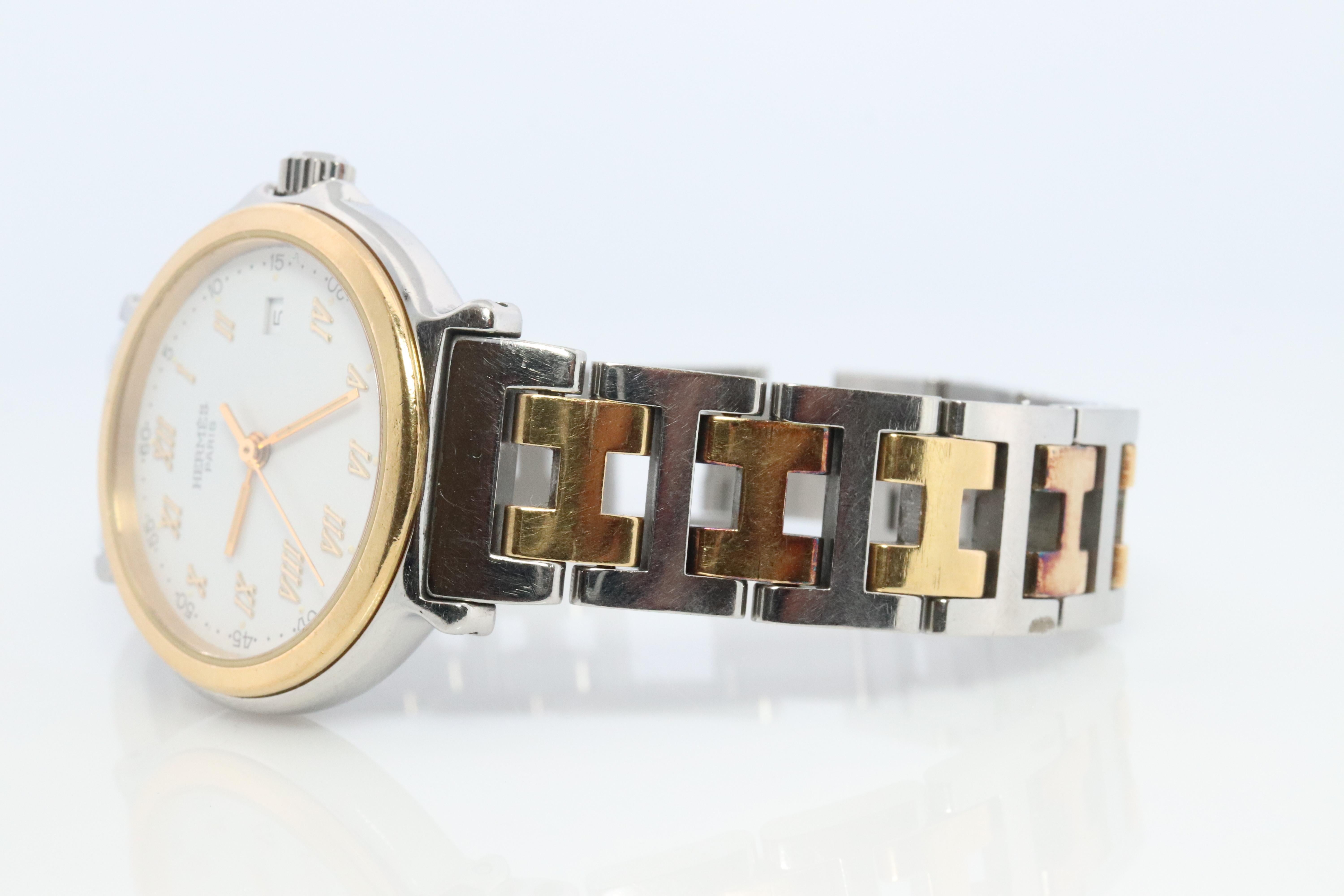 Autentico HERMES METEORE SS 28mm Orologio al quarzo rotondo Quadrante bianco In condizioni buone in vendita a Port Charlotte, FL