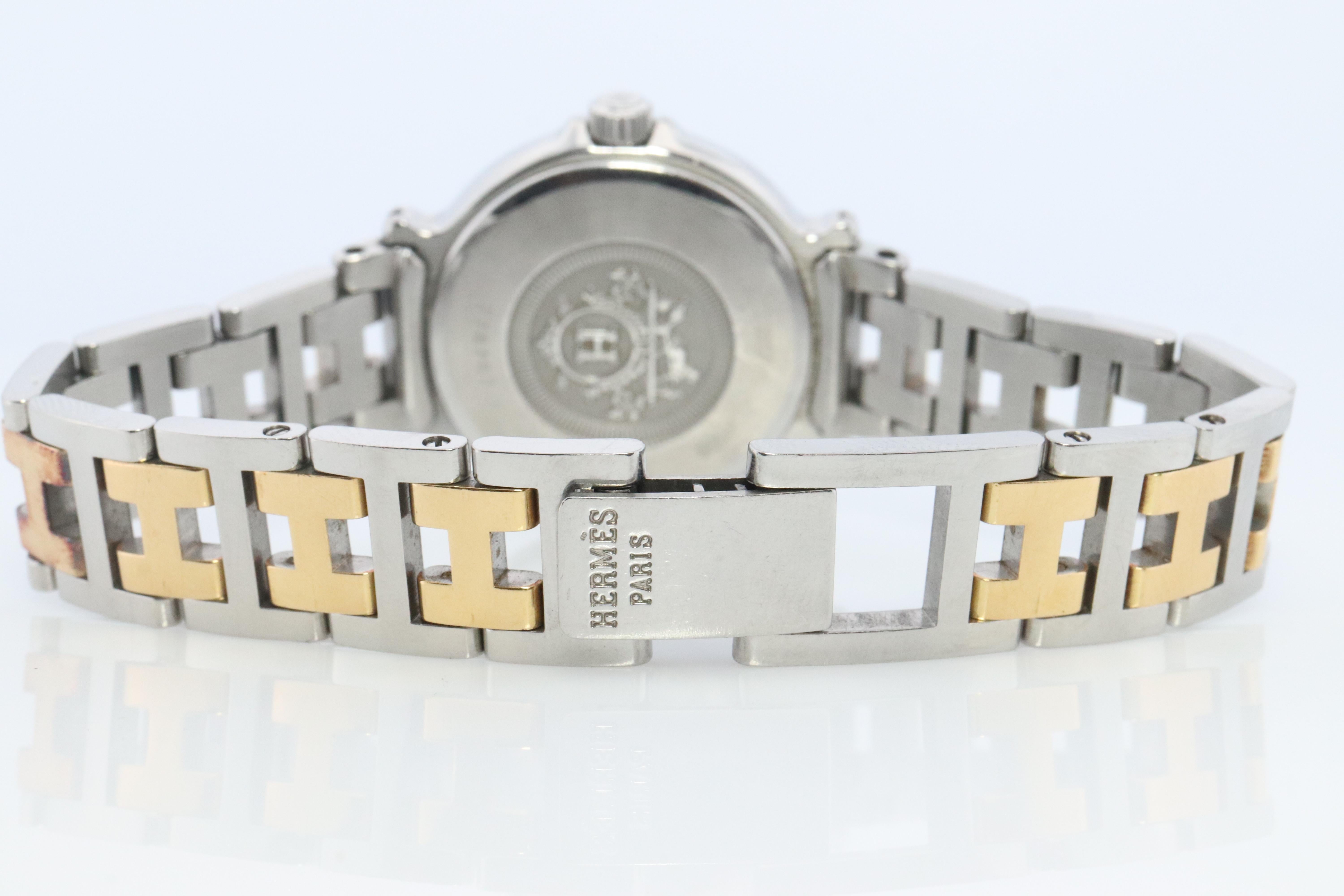 da uomo o donna Autentico HERMES METEORE SS 28mm Orologio al quarzo rotondo Quadrante bianco in vendita