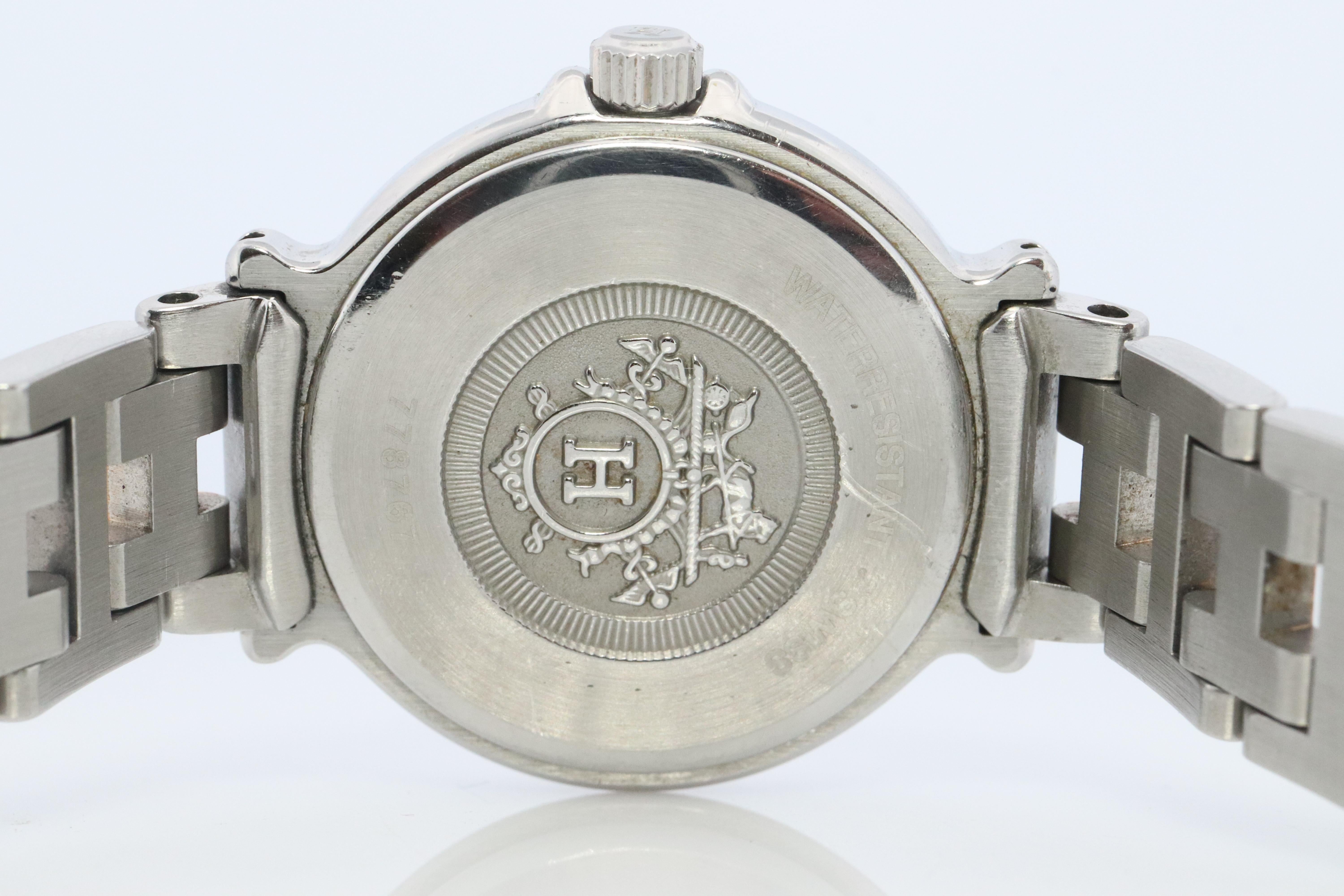 Autentico HERMES METEORE SS 28mm Orologio al quarzo rotondo Quadrante bianco in vendita 2