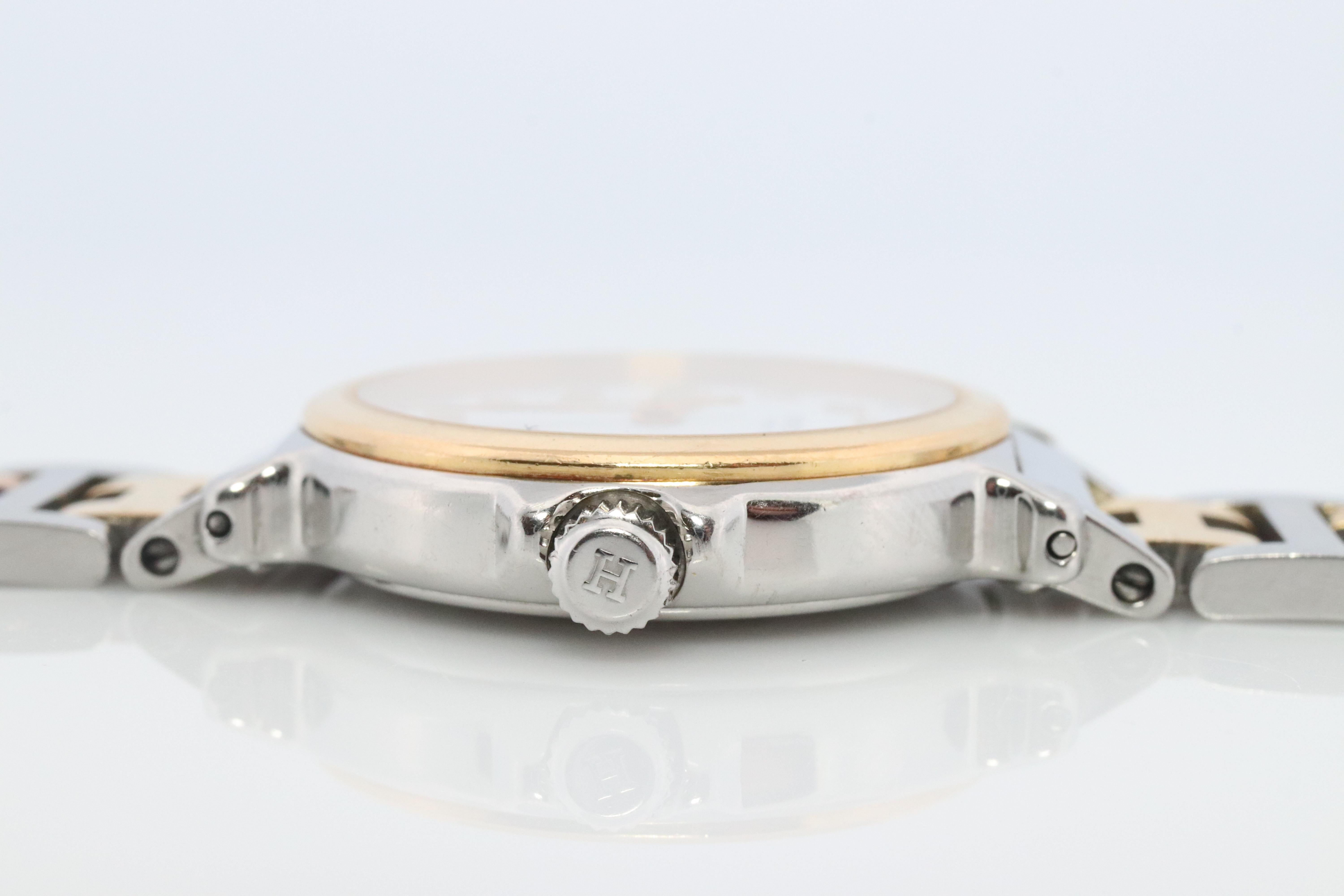 Autentico HERMES METEORE SS 28mm Orologio al quarzo rotondo Quadrante bianco in vendita 3