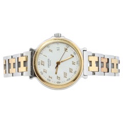 Genuine HERMES METEORE SS 28mm Round Quartz Watch White Dial