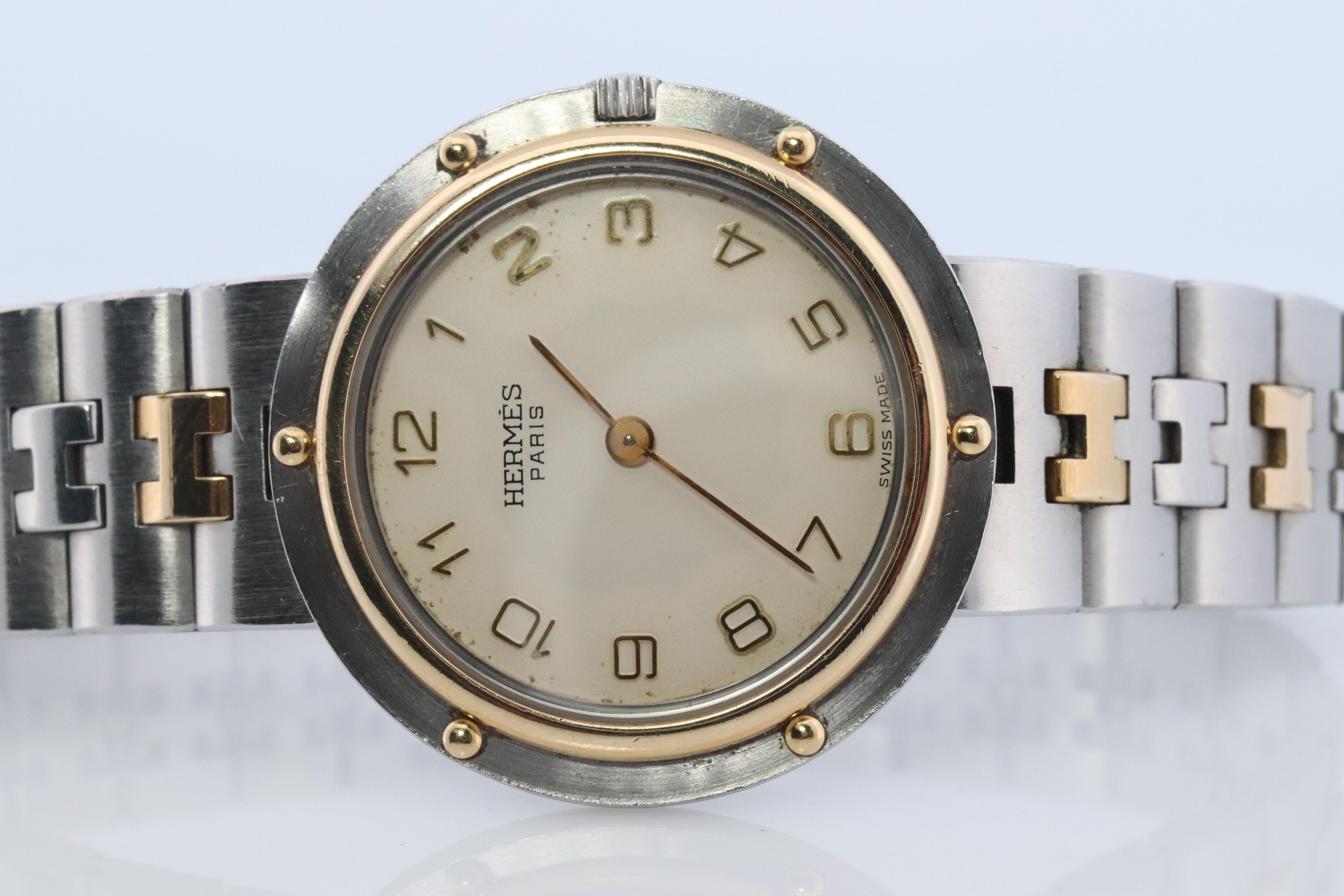 Modern Genuine HERMES Olympia SS 30mm Round Quartz Wrist Watch For Sale