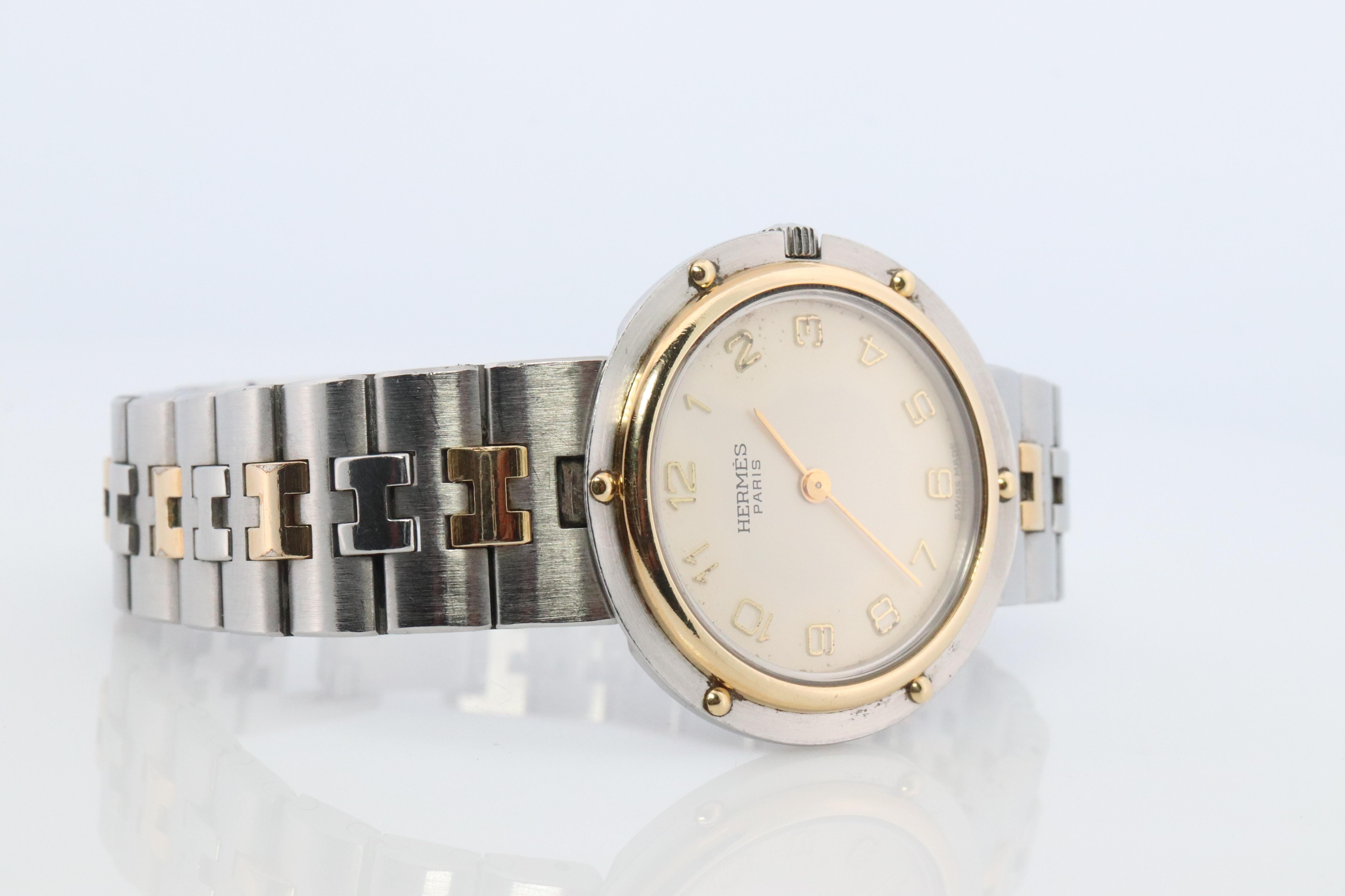Genuine HERMES Olympia SS 30mm Round Quartz Wrist Watch In Good Condition For Sale In Port Charlotte, FL