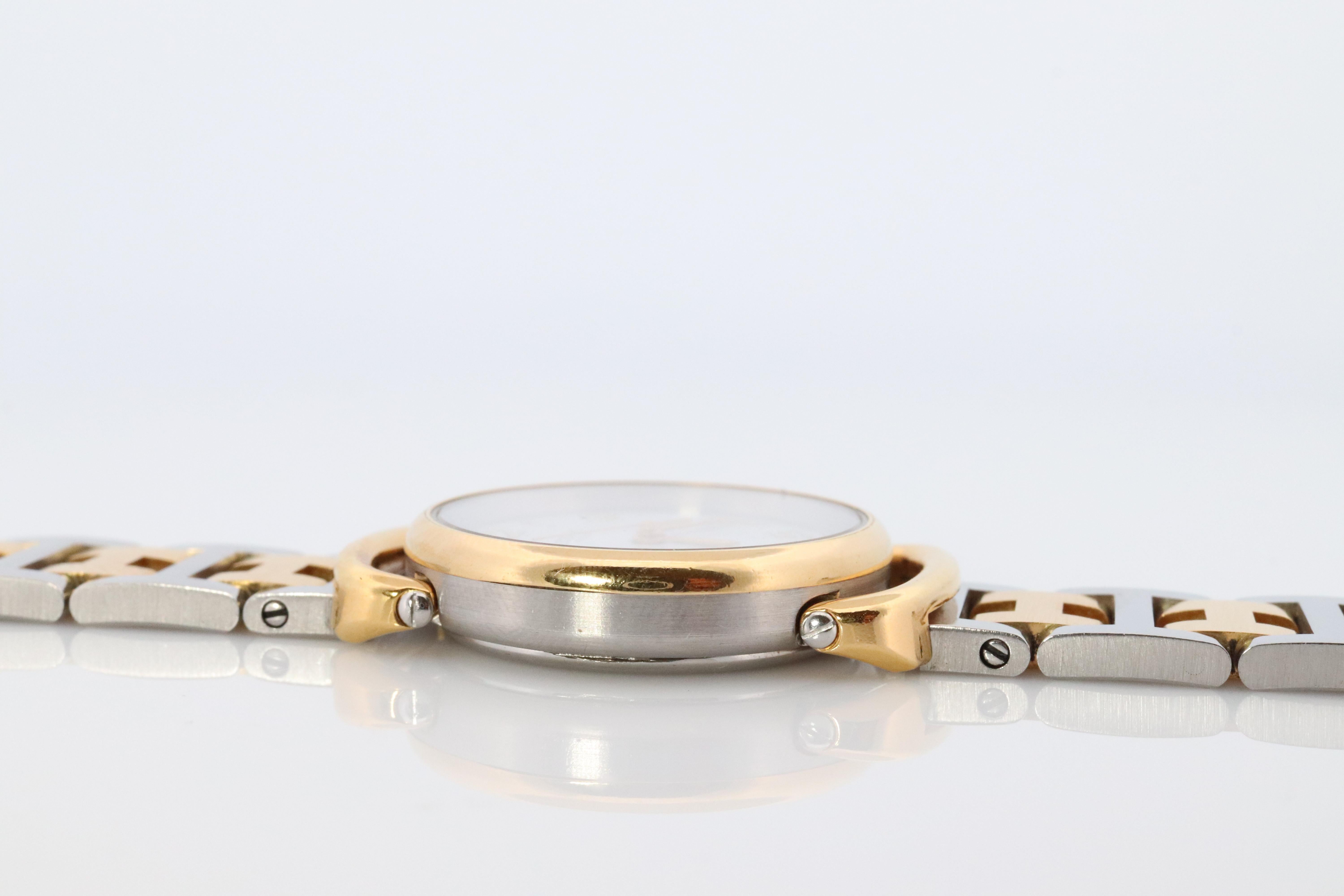 Genuine HERMES PULLMAN Stainless Steel 25mm Round Clipper Quartz Watch silver In Good Condition In Port Charlotte, FL