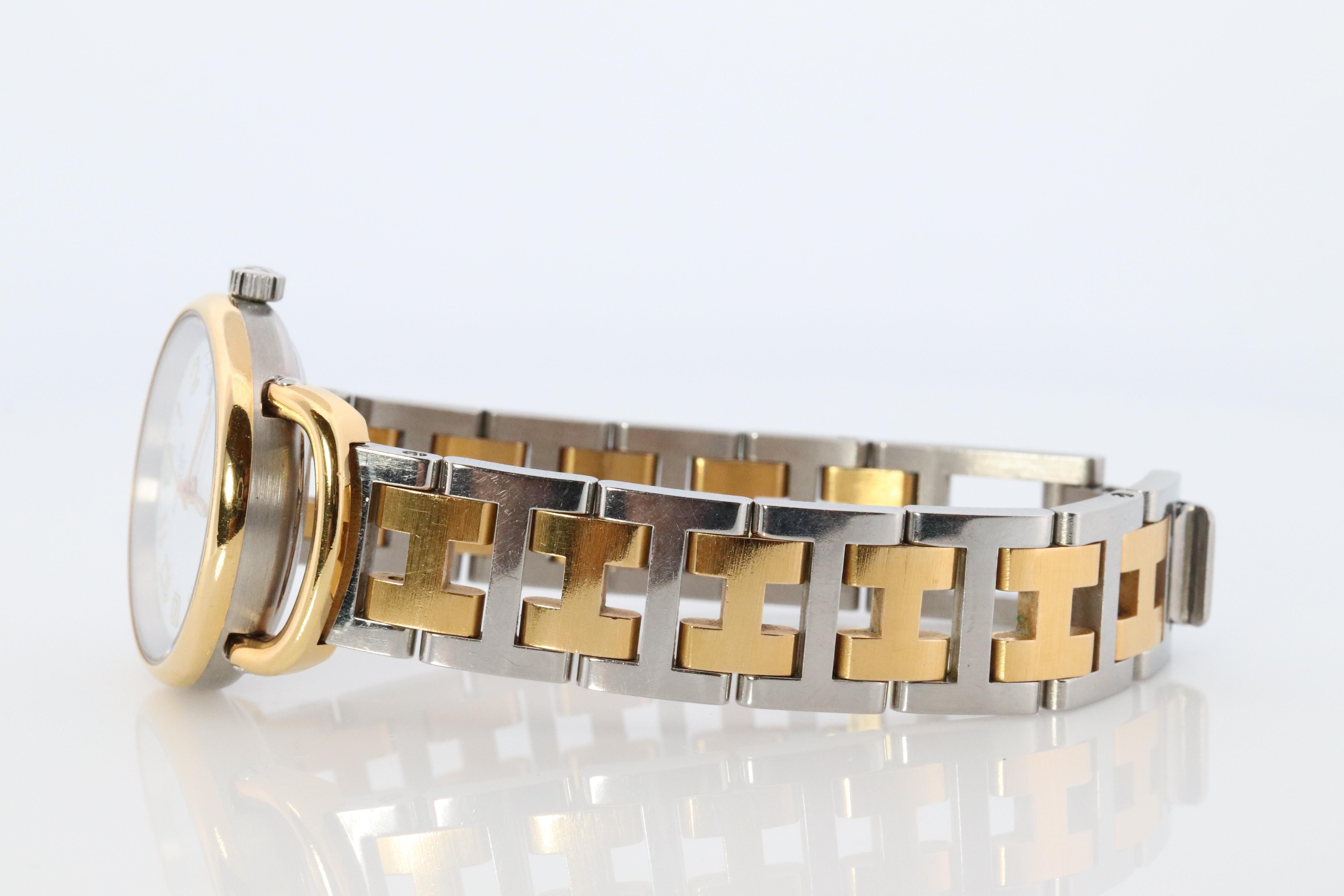 Women's Genuine HERMES PULLMAN Stainless Steel 25mm Round Clipper Quartz Watch silver